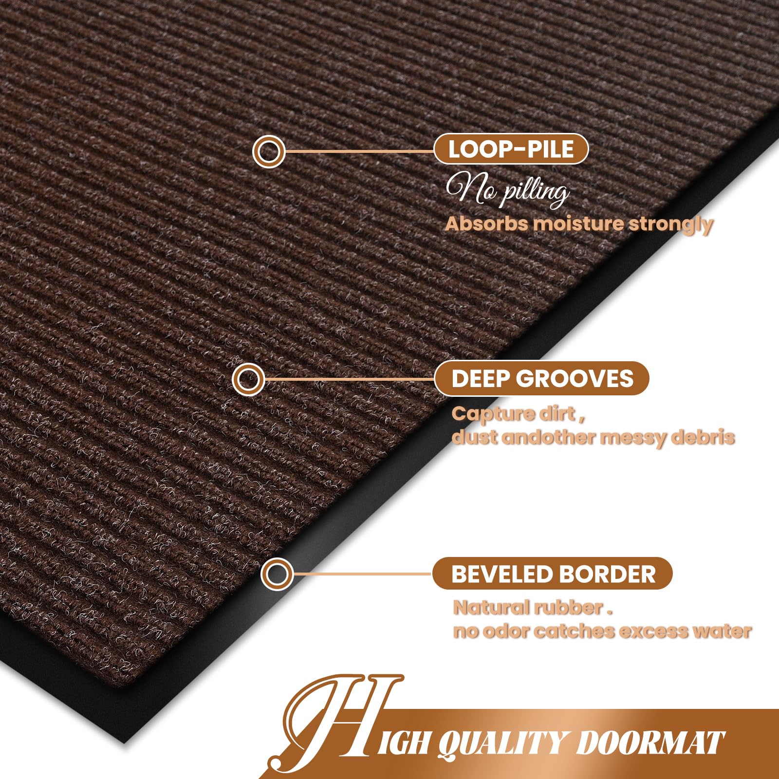Felpudo de entrada grande para interiores y exteriores, 48 x 72 pulgadas, color marrón, tapete de bienvenida, impermeable, de perfil bajo, fácil de limpiar, tapete de puerta delantera, patio, parte