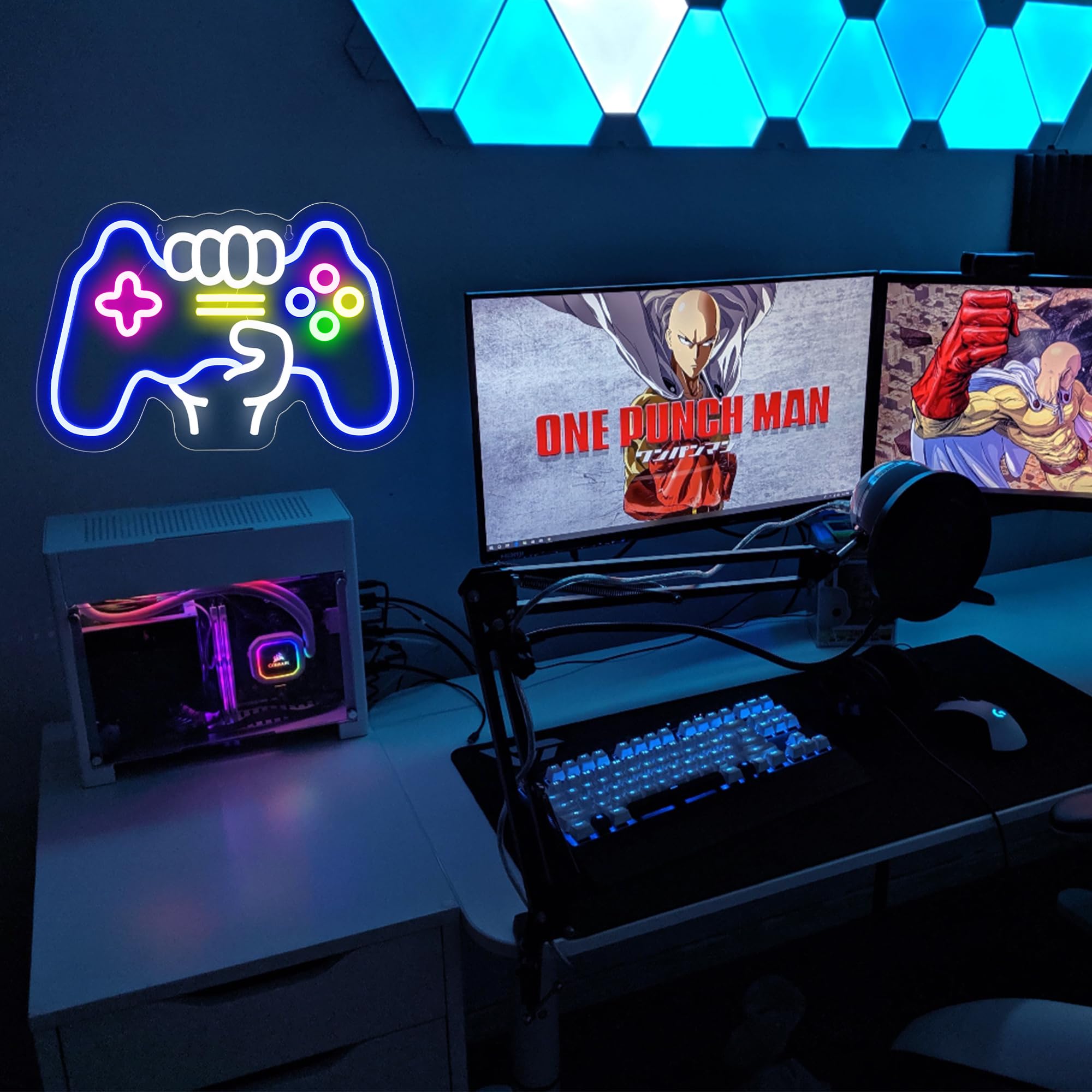 YSMNDE Insegna al neon con controller di gioco, per decorazione della stanza dei videogiochi, insegna al neon dimmerabile per la decorazione della stanza dei ragazzi, insegna al neon a LED,