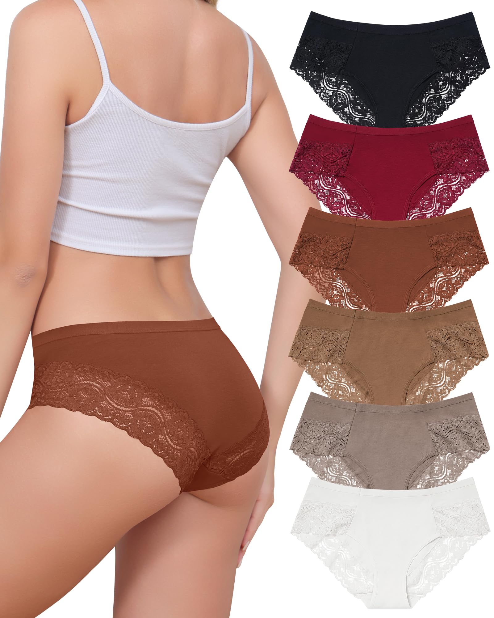 Aijolen Unterhosen Damen Baumwolle Slips mit Spitze Unterwäsche Frauen | Bequeme Spitzen Hipster Unterwäsche Damen, Mittel Taille Panties, Atmungsaktiv Weiche, 6er Pack, S-XXL, Baumwoll Schritt