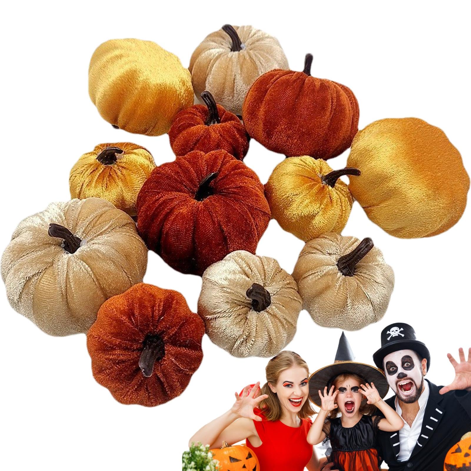 Calabazas de terciopelo decorativas para festivales de otoño y hogar
