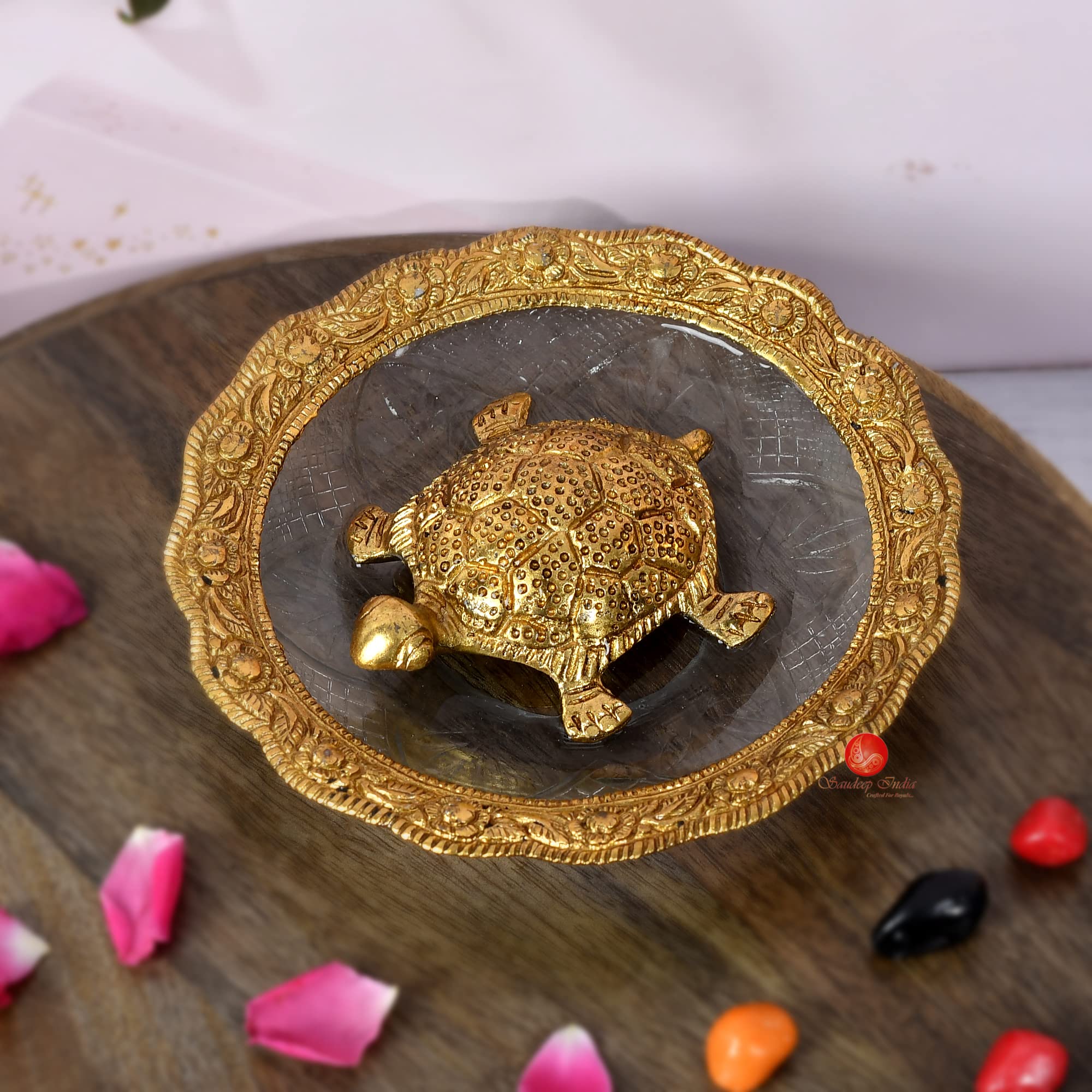 SAUDEEP INDIA Feng Shui Crystal Tortoise for Home Decor | Turtle with Crystal Plate for Good Luck | Vastu Kachua Idol & Figurine for Career | Gift Option for All Occasions (Metal Turtle) - Image 2 thumbnail