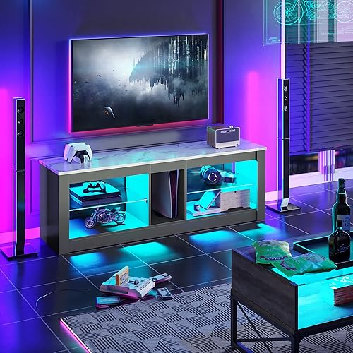 Miniatura 5 de Bestier Soporte de TV de 80 pulgadas para televisores grandes de 5565758585 pulgadas, centro de entretenimiento LED con dos gabinetes, estantes de