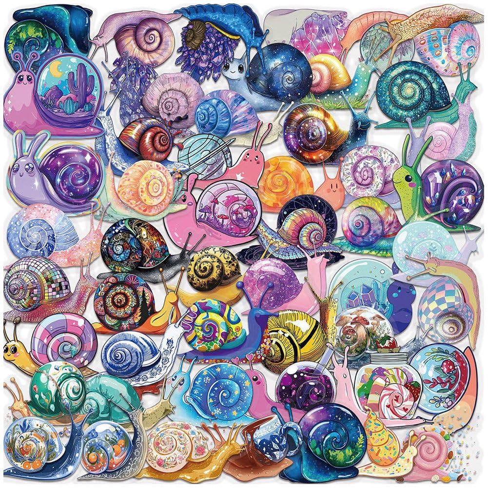 Danlai 100 Pcs Cartoon Snail Printed Sticker, Animal Decal for Water Bottle Skateboard Fridge Luggage Notebook Decor