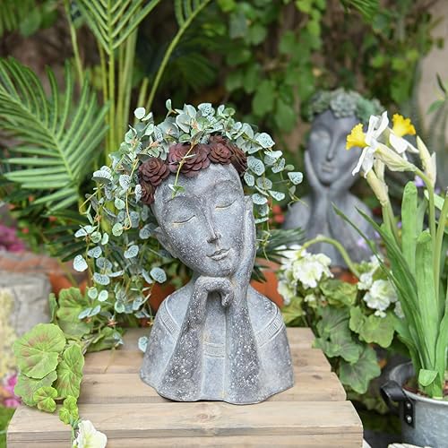 Miniatura 5 de Newman House Studio Macetas de cara para suculentas, maceta con orificio de drenaje, cabeza de cara, decoración grande de jardín de granja de 9.4 x