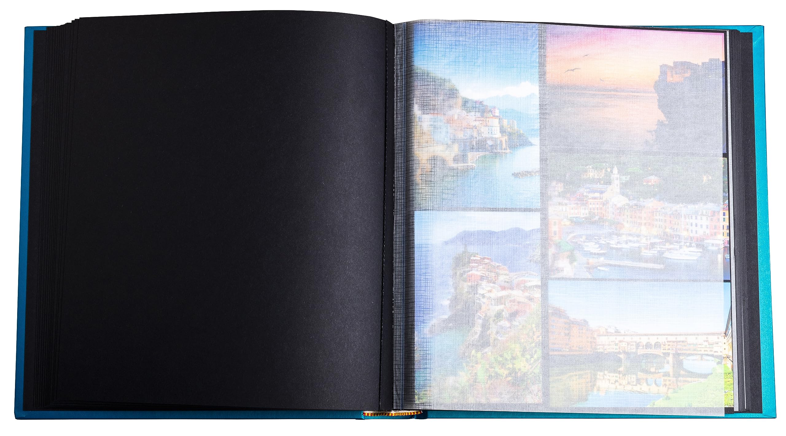 EXACOMPTA - Rif. 16096E - Album fotografico a libro Neo Déco, 300 foto, 60 pagine nere, formato 29X32cm, copertina in cartone rivestita in carta testurizzata blu con effetto lucido