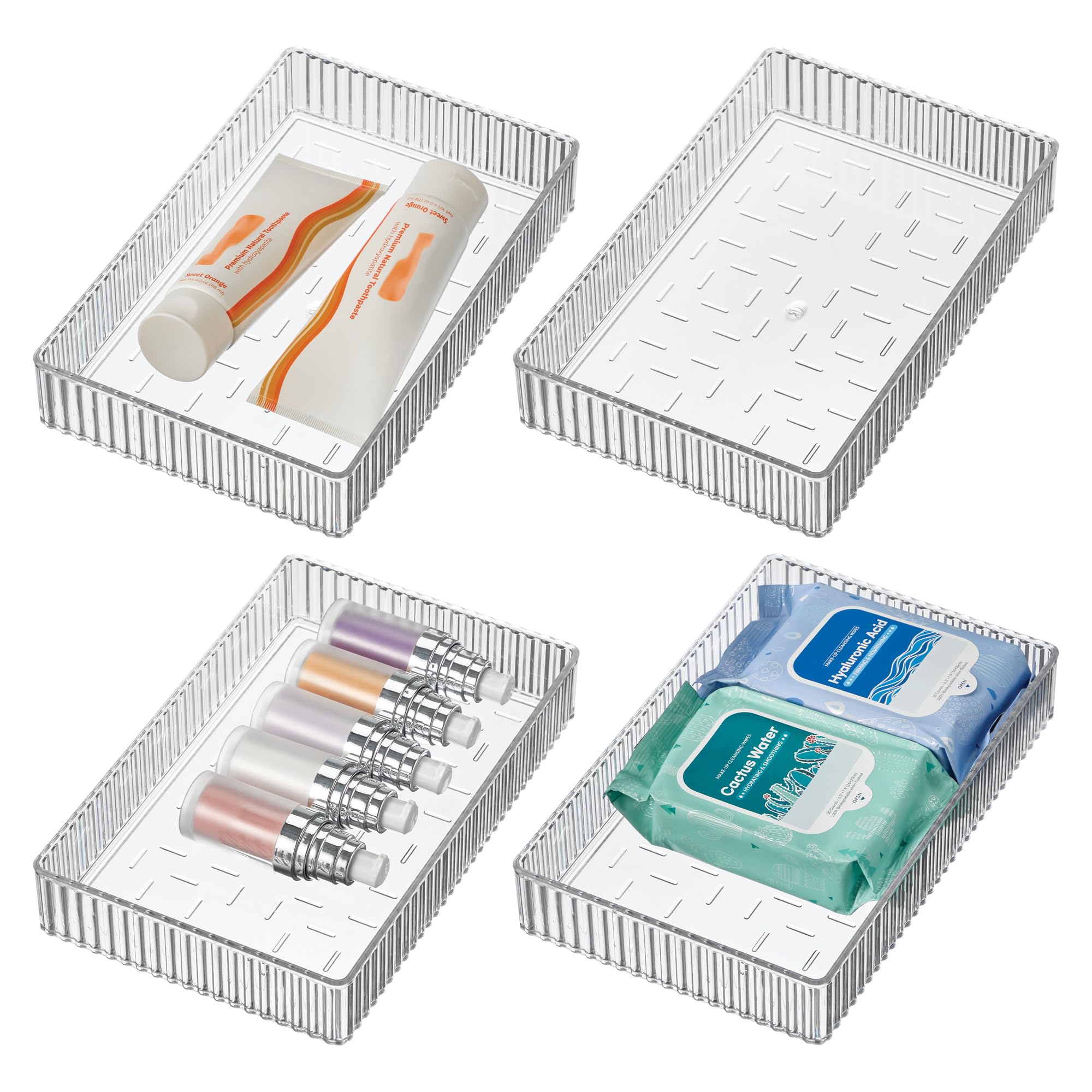 iDesign Geriffelter stapelbarer Schubladen-Organizer, transparent, Set/4