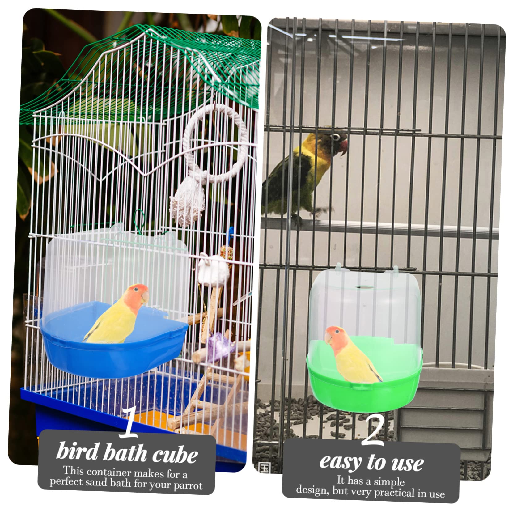 COLLBATH 4 Stück papagei badewanne Vogeltränke für Käfig tragbare Dusche Zubehör für Vogelkäfige Wellensittichbad Schwimmbad praktische Vogelbadewanne Kleiner Vogelduschenwürfel Plastik