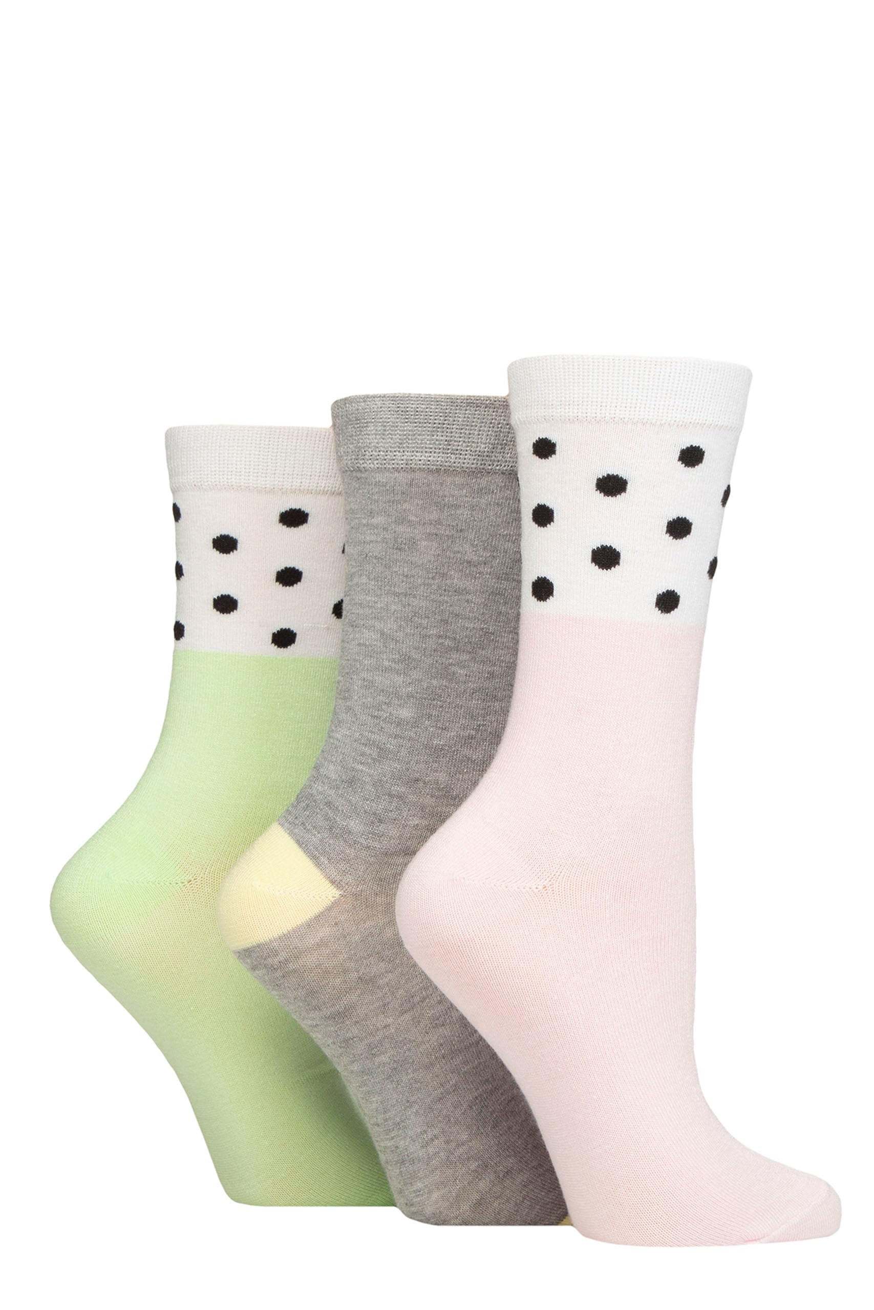 SockShop Wildfeet Ladies Bamboo Socks -Patterned Fun and Colourful Soft Breathable Socks Multipack of 3 Pairs (UK, Numeric, 4, 8, Regular, Regular, Spots White/Pink/Green)