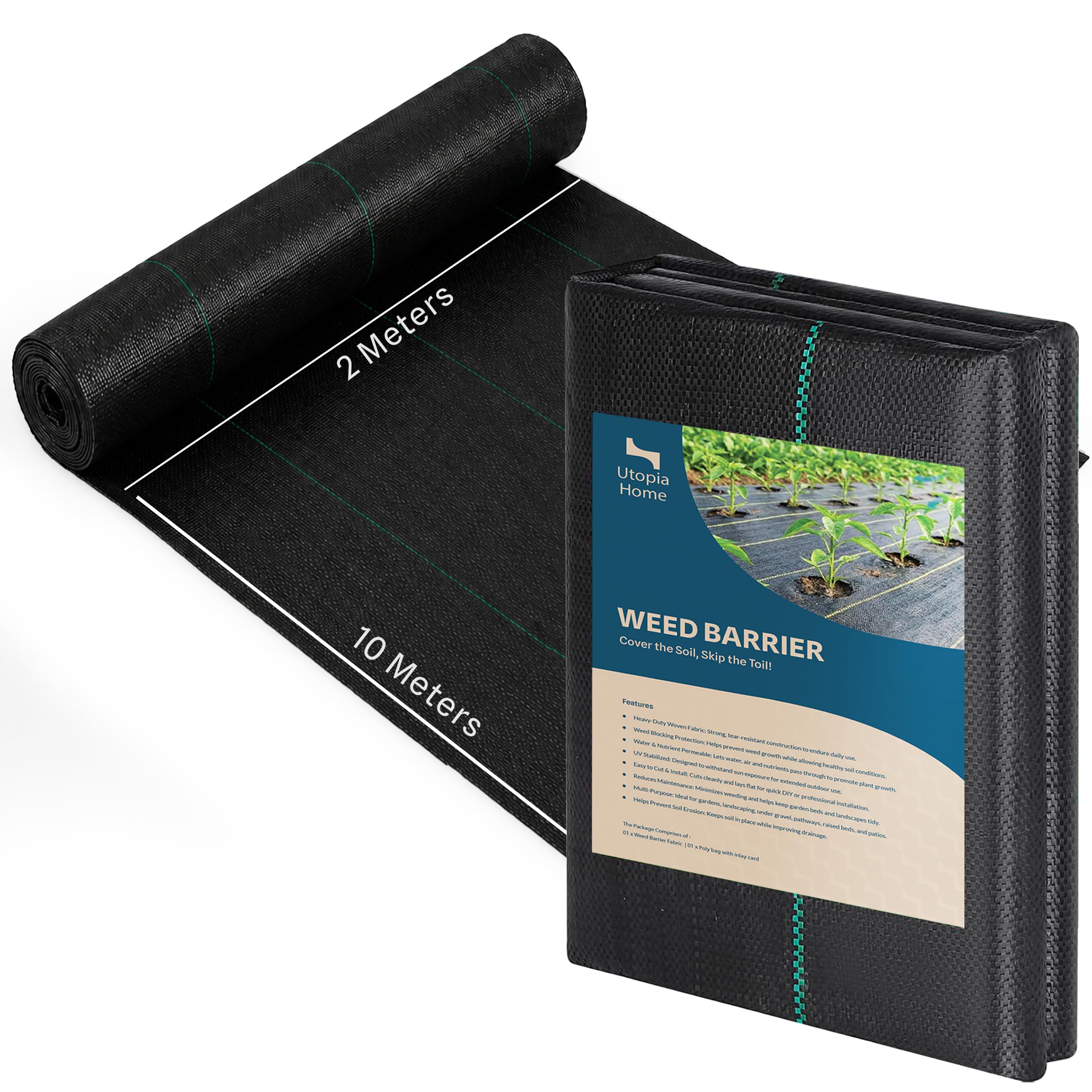 Utopia Home Weed Membrane 2m x 10m, Heavy Duty Weed Control Fabric.