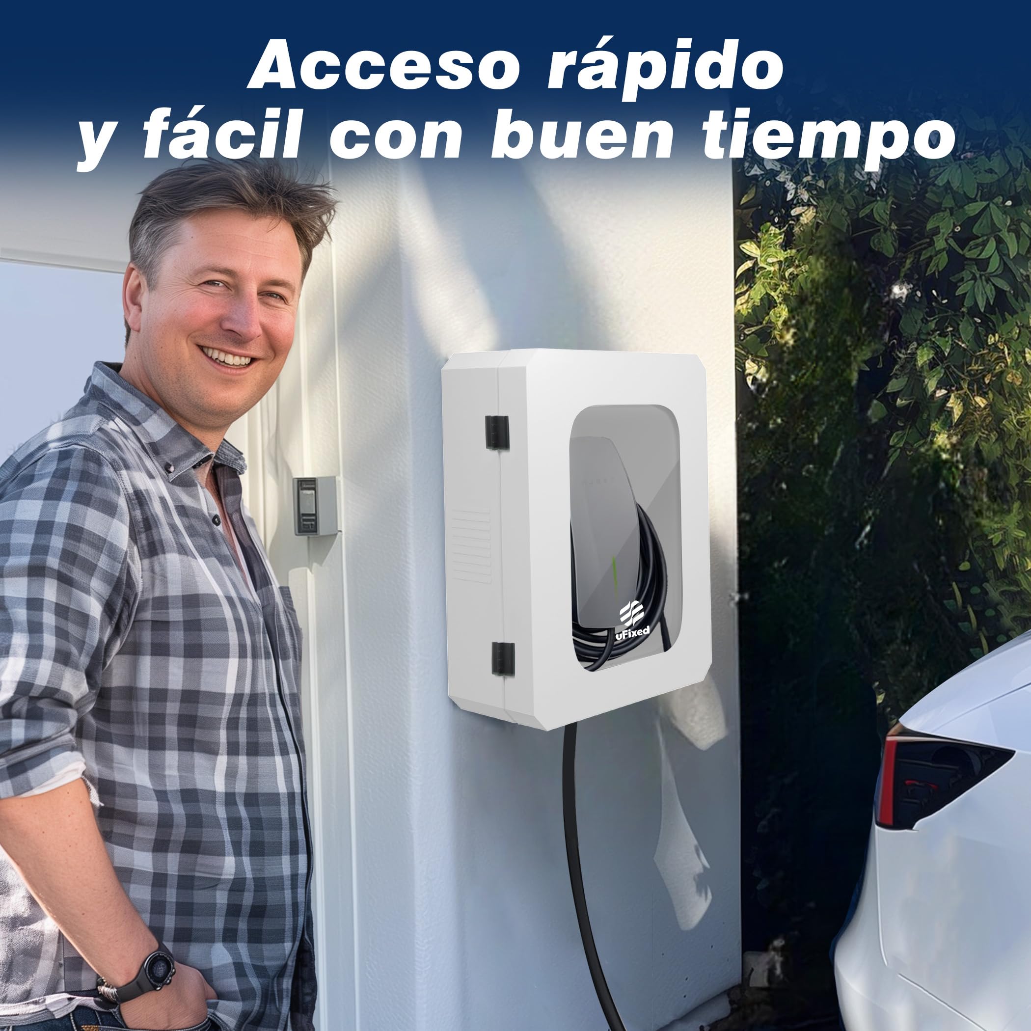 Caja de Protección de Pared para Tesla Wall Connector Gen 3 – Resistente a la Lluvia, con Cerradura, Ventana y Ventilación – Caja Exterior para Cargador de Coche Eléctrico，Blanca