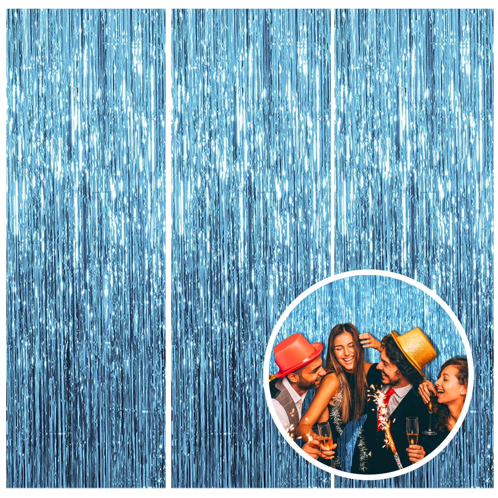 3 Pack Blue Backdrop Party Streamers Ocean Themed Decor Birthday Party Decorations Foil Fringe Backdrop Curtain Graduation Baby Shower Bachelorette