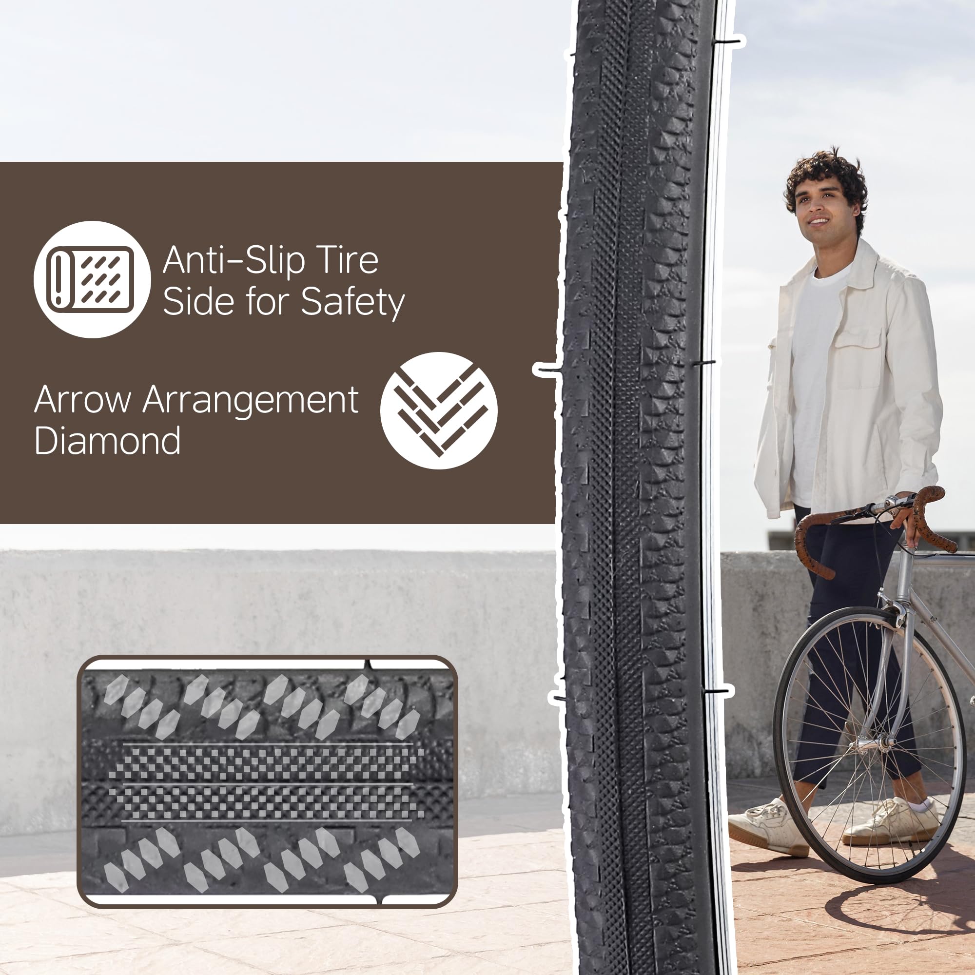 Pneumatico per bici da 700 x 25C/28C, antiscivolo, pieghevole, di ricambio, per tutti i terreni, confezione da 2 con leve per bici da strada