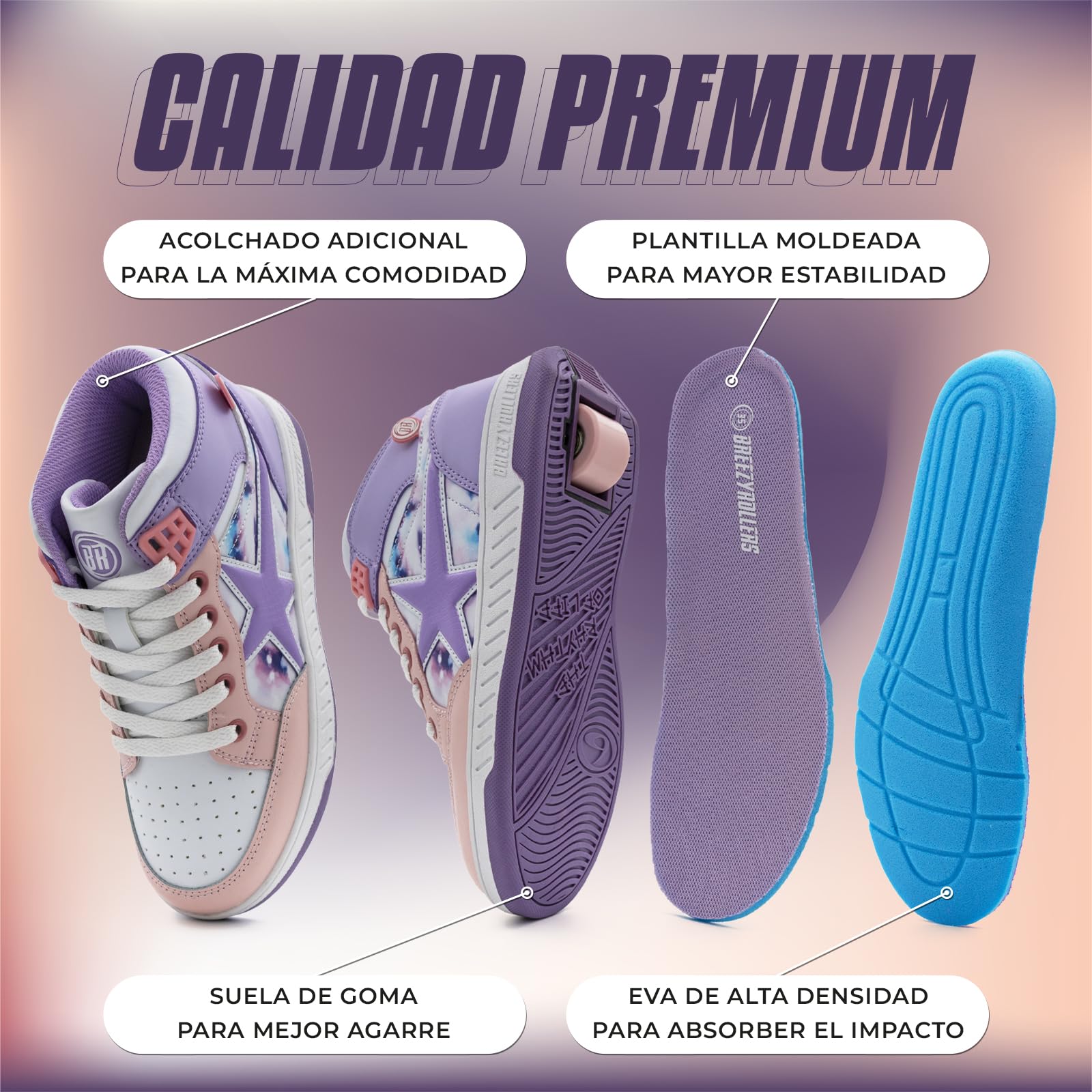 Breezy Rollers Zapatos con Ruedas para Niños | Zapatillas-Patines Infantiles | De Zapatos Callejeros a Patines en Segundos | Sistema de Clic Patentado | Zapatillas con Ruedas para Niñas y Niños