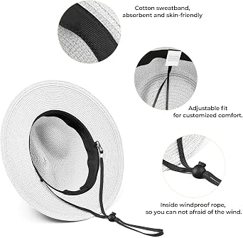 Panama Hat Sun Hats for Men Women Wide Brim Fedora Straw Beach Hat UV UPF 80+