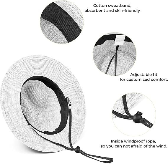 Panama Hat Sun Hats for Men Women Wide Brim Fedora Straw Beach Hat UV UPF 80+