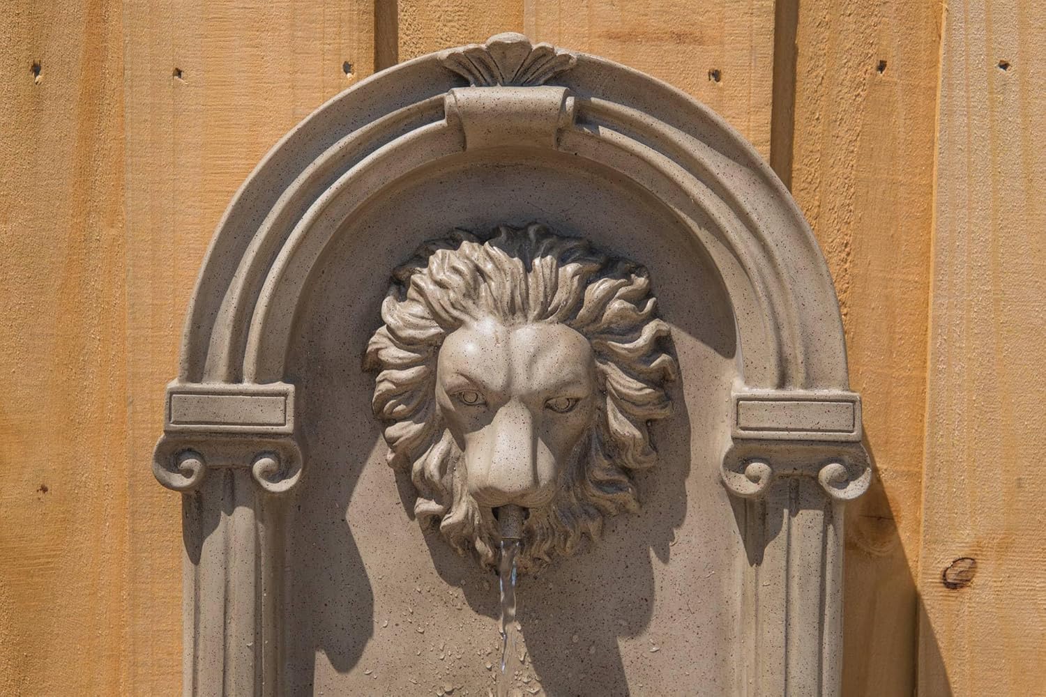 Royal Sandstone LED Outdoor Wall Fountain with Lion Head