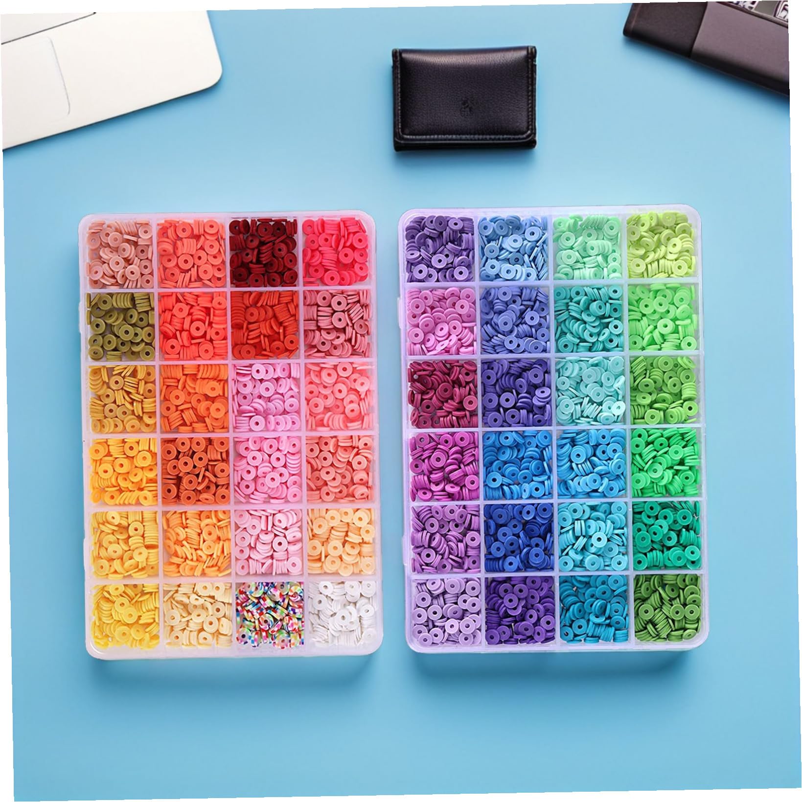 VILLCASE Kit De Perles Artisanales En Argile 48 Couleurs Mélangées, 100 Pcs Par Couleur 200 Accessoires, Pour Fabrication De Bracelets Diy, Filles, Création Bijoux, Loisirs Créatifs, Présent Fête