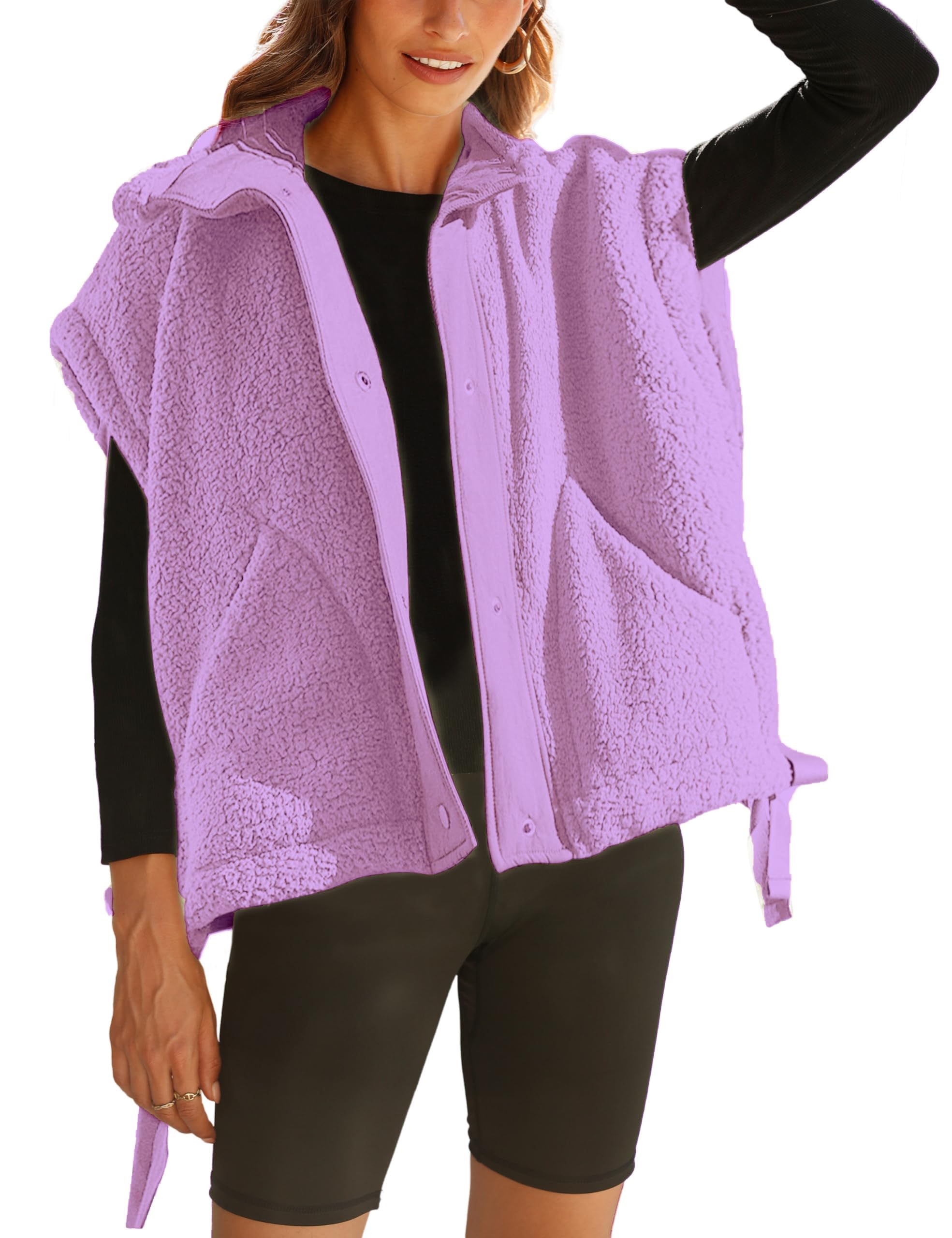 Chaleco de forro polar para mujer con botones y bolsillos VAOYIU 7
