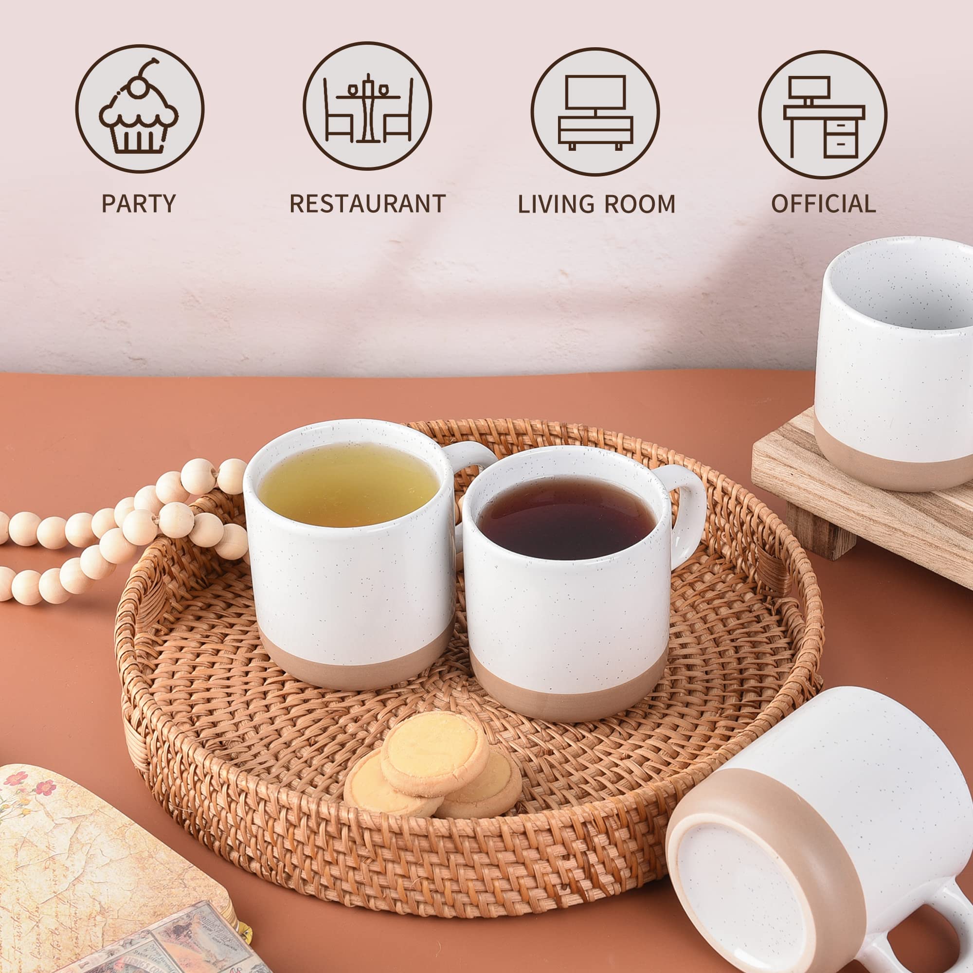 Juego de 6 tazas de café de 12 onzas con asa, perfectas para café, té, cacao, leche, vasos duraderos y elegantes para el hogar u oficina