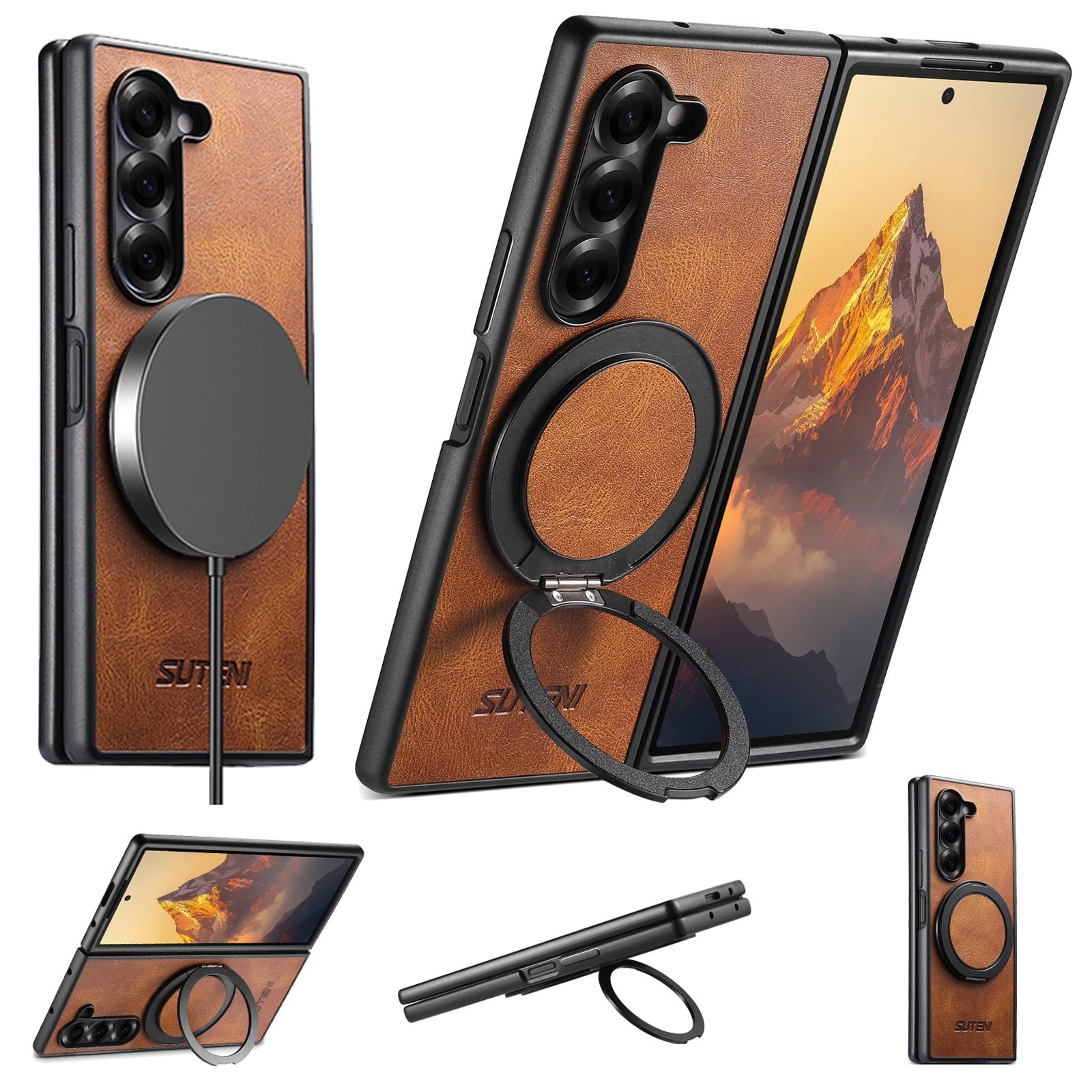 Housse Galaxy Z Fold 5 en cuir de style rétro et minimaliste - 5