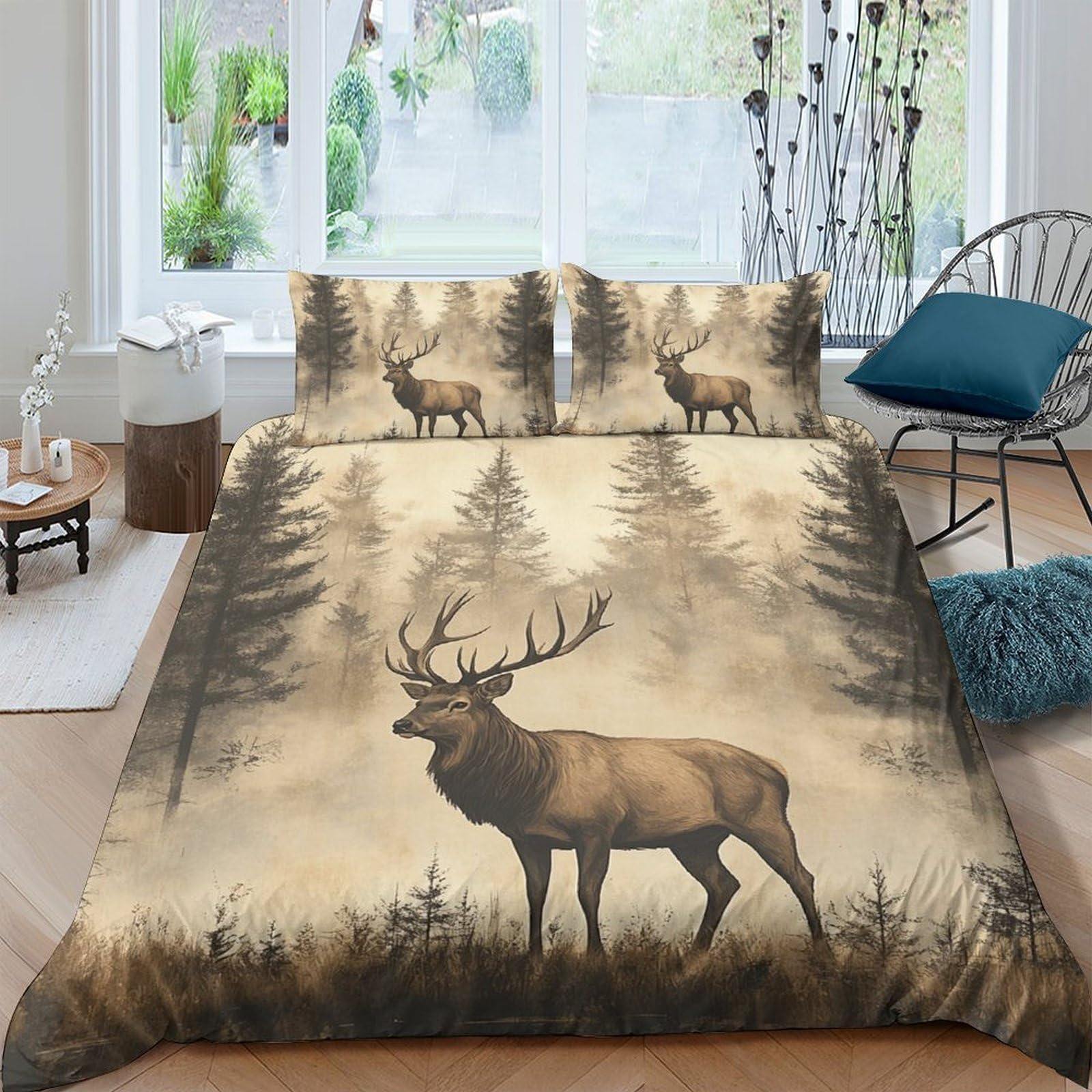Ctjqhvkz Style-8 3D Printed Forest Deer Fitted Sheet Microfiber Soft Non Slip Nature Woodland Mattress Cover For Bedroom Guestroom Decor Single（135X200cm）