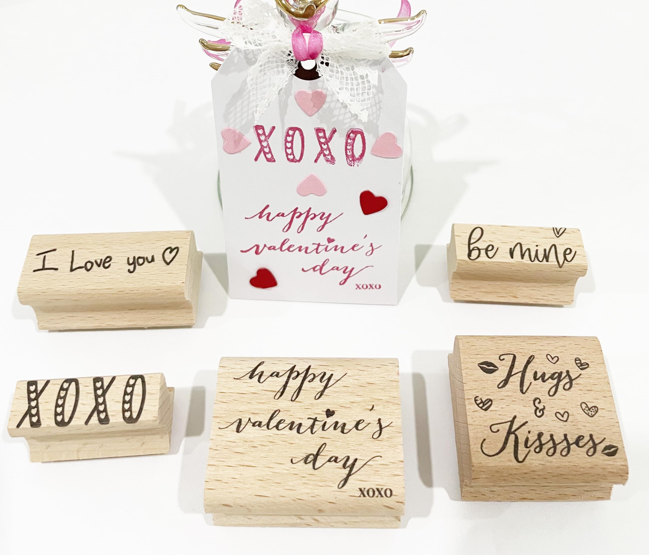 Chyhmyt Black 5Pcs Valentine Rubber Stamp Set Happy Valentine Day Hugs And Kisses I Love You Xoxo Be Mine Wooden Rubber Stamp Elegant Art Print For Crafting And Diy Scrapbooking Card Making