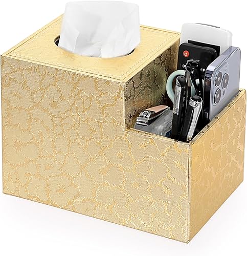 Sumnacon Funda cuadrada de cuero para caja de pañuelos  Cubo de poliuretano con organizador lateral, caja de pañuelos decorativa para sala de estar,