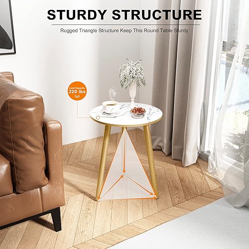 Miniatura 4 de HLR Juego de 2 mesas auxiliares redondas, mesa auxiliar pequeña de madera para sala de estar, dormitorio y espacios pequeños, mesita de noche