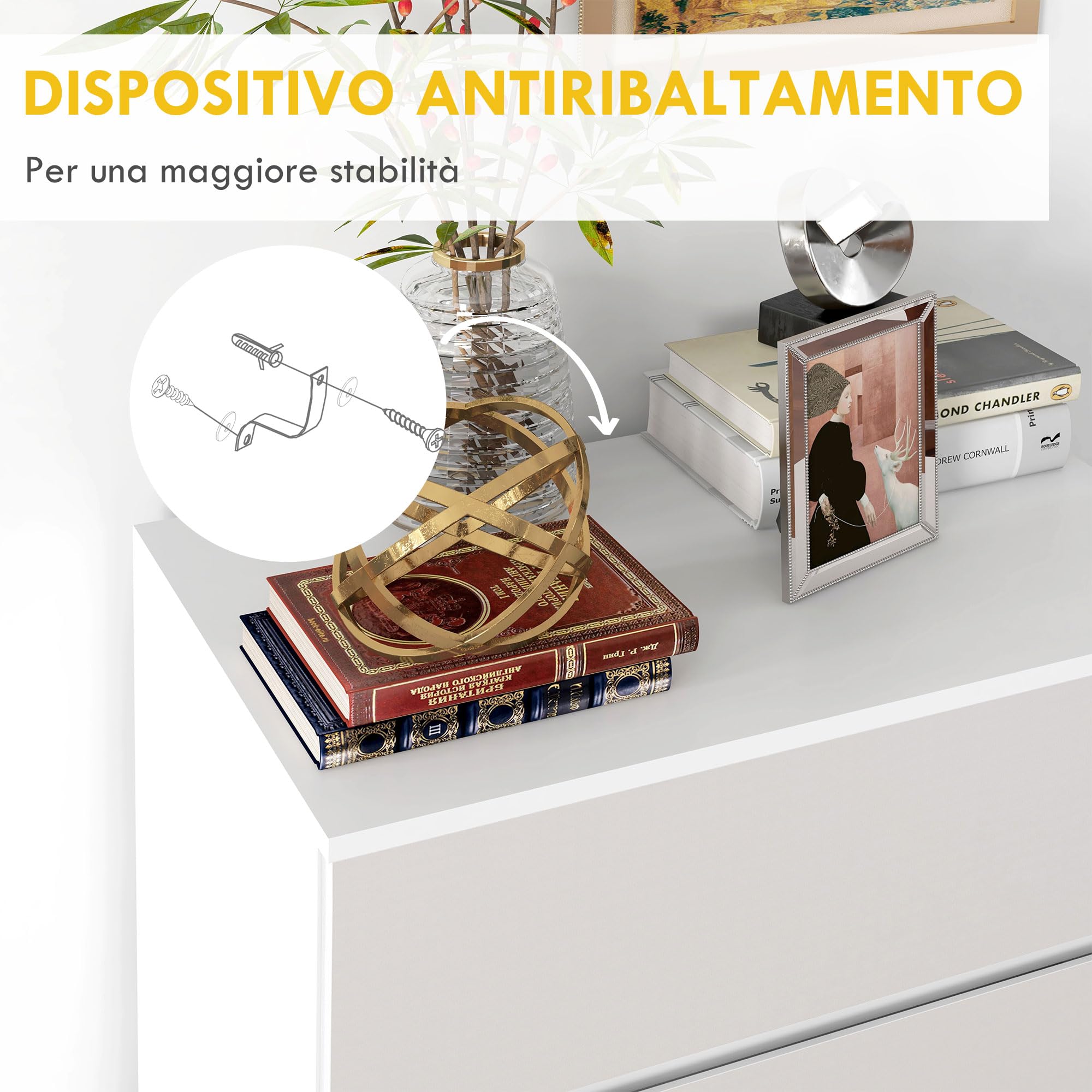 HOMCOM Cassettiera Camera da Letto 4 Cassetti, Comò Camera da Letto in Legno, per Soggiorno, Sala da Pranzo e Corridoio, 60x40x80 cm, Bianco