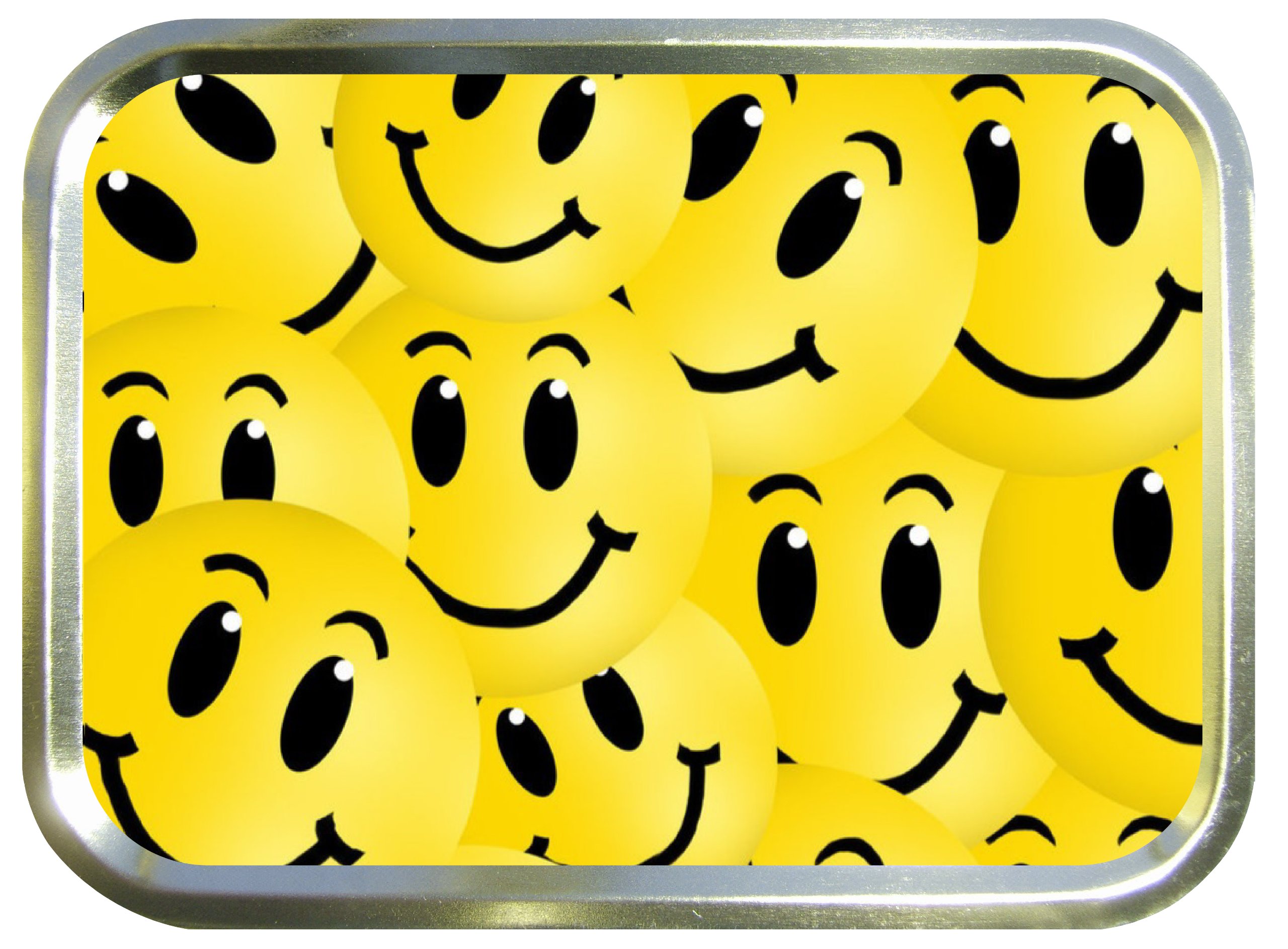 SMILEY FACES 2oz GOLD TOBACCO TIN,BACCY TIN,PILL BOX, STASH CAN,STORAGE TIN