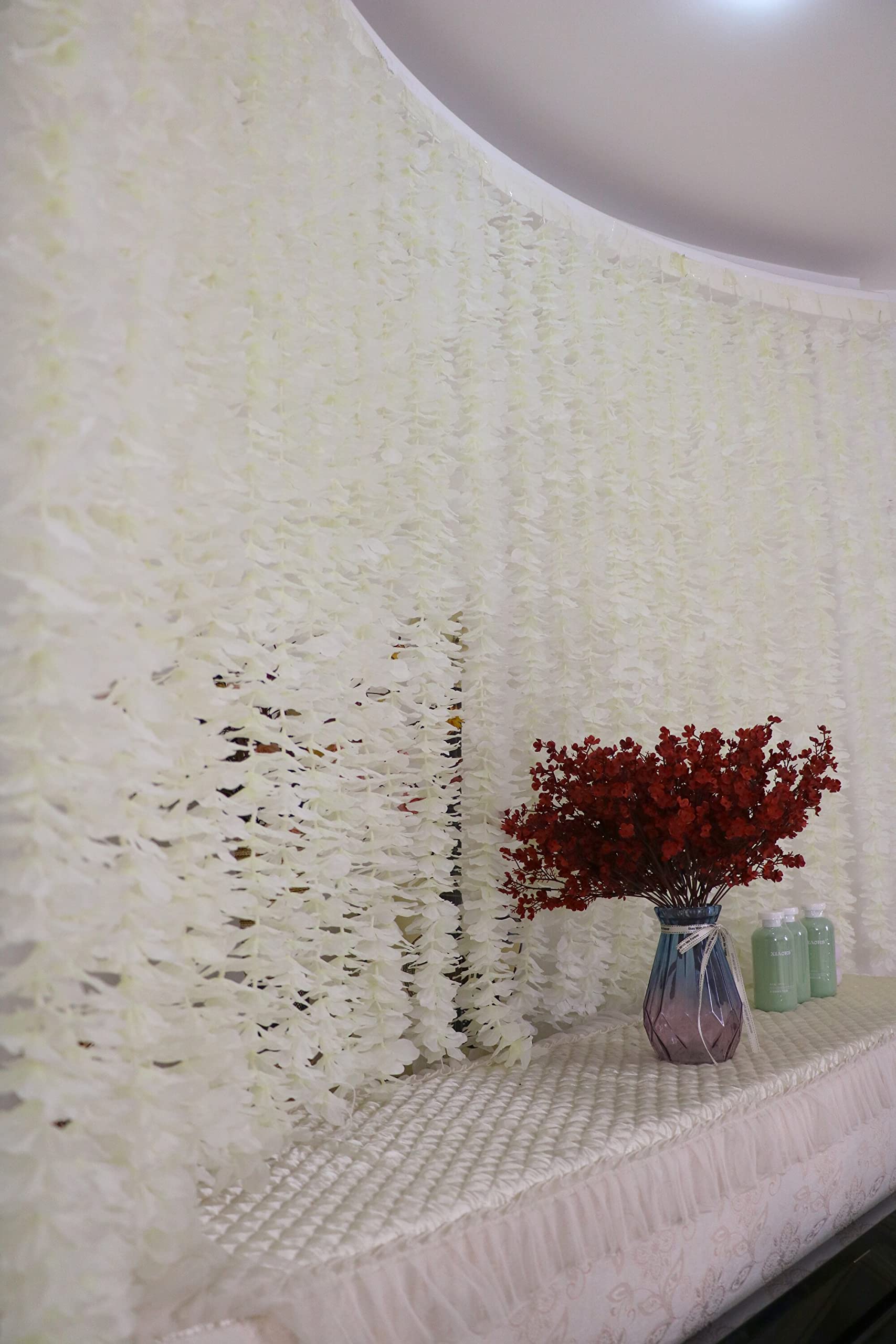 Künstliche Glyzinie, 10 m, Kunstseide, Hängeblumen, Girlande, für Zuhause, Outdoor, Hochzeit, Garten, Wanddekoration, 10 Stück (gebrochenes Weiß)
