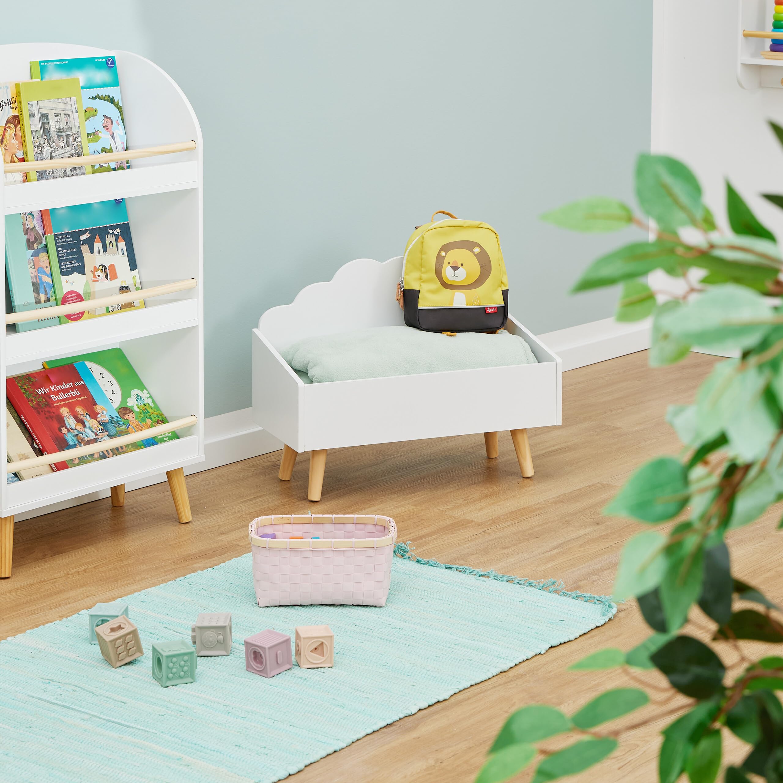 Relaxdays Coffre à Jouets, en Forme de Nuage, Aussi pour Les Livres, H x L x P : 45 x 58 x 28 cm, Blanc et Nature