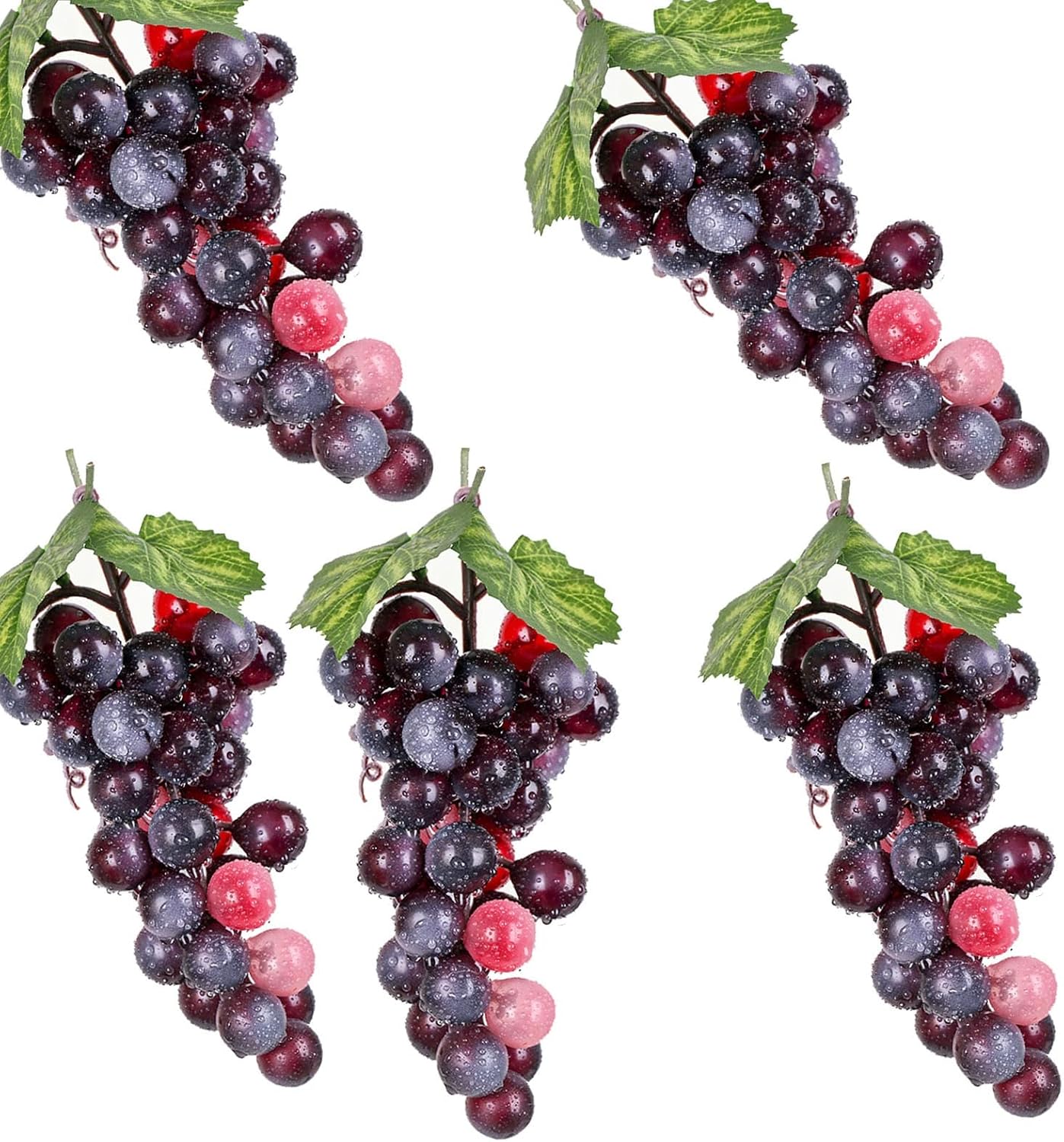 5pcs Agate Simulation Grapes Bunches Lifelike Artificial Grapes Fake Grape Bundle for Vines Decoration Wine Kitchen Garland Decor Faux Fruit Props(36grains 7 Inches Long)
