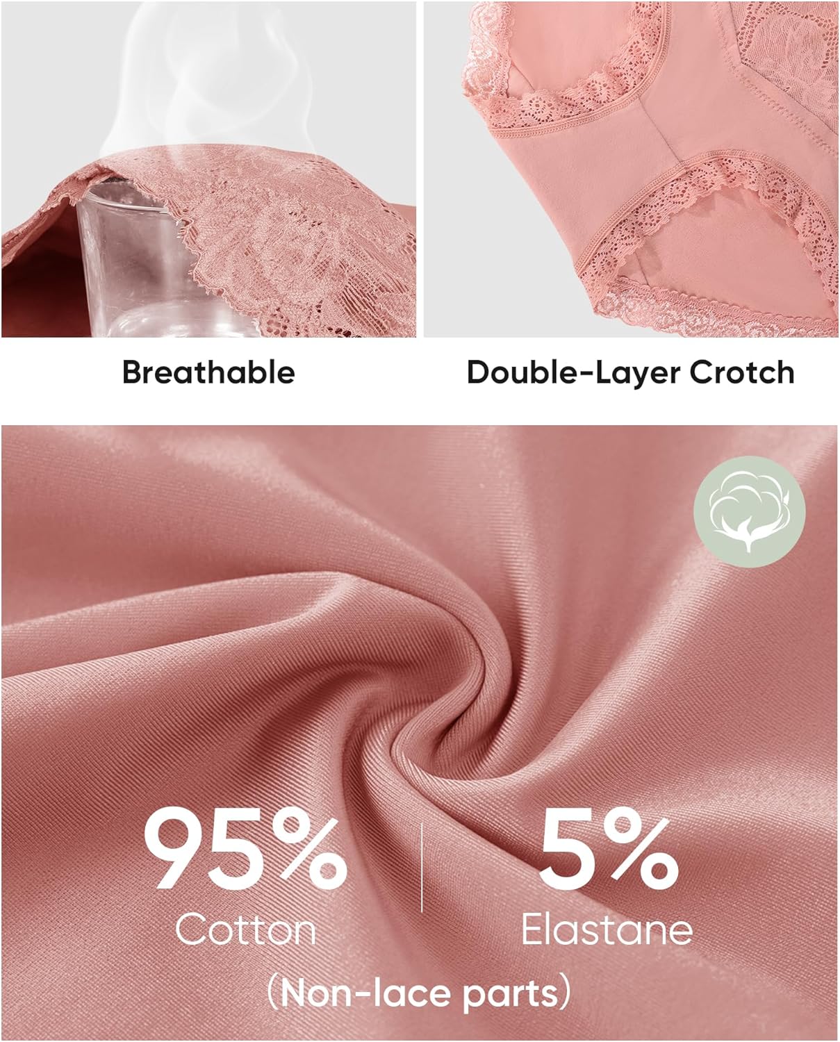 Womens High Waisted Cotton Underwear Comfortable Lace Stretch Soft Paintes Breathable Full Coverage 4 Pack Briefs - Image 4