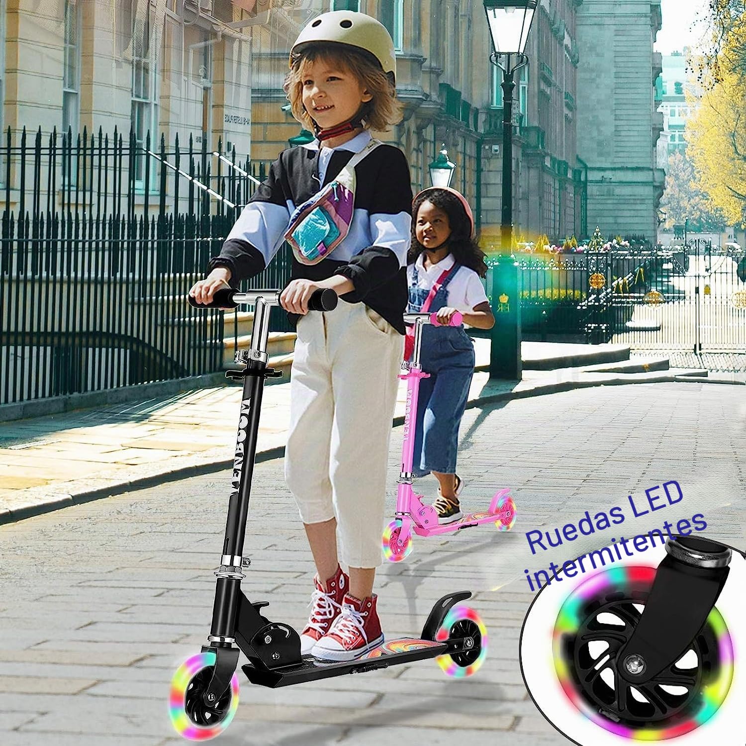 TENBOOM Patinete para niños de 6 años, 2 luces LED, ruedas para niños de 3 años, plegable, altura regulable, freno trasero para niños de 3 a 10 años