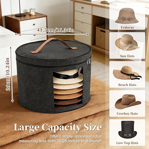Miniatura 2 de Cajas de almacenamiento para sombreros para mujeres/hombres, 17 pulgadas de profundidad x 10 pulgadas de alto, caja de almacenamiento para sombreros