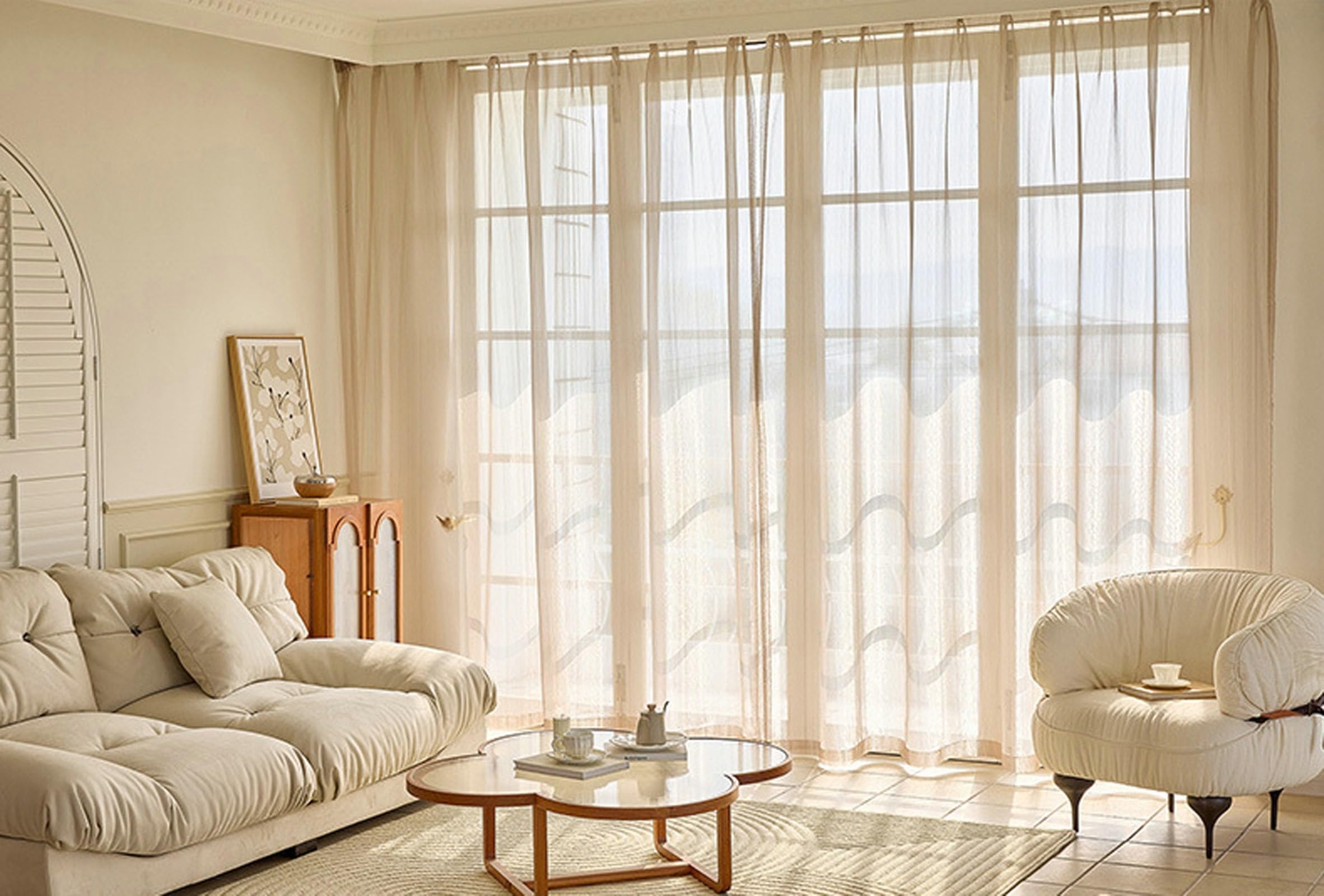 Epinki Voilage Couleur Unie Brun en Polyester 137 x 160 cm Rideaux à Oeillets pour Chambre, 2 Panneaux