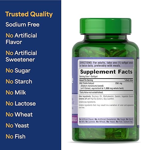 Vista 13 de Puritans Pride suplemento de cardo de leche, extracto 4:1, 180 cápsulas blandas de 1,000 mg (silimarina)