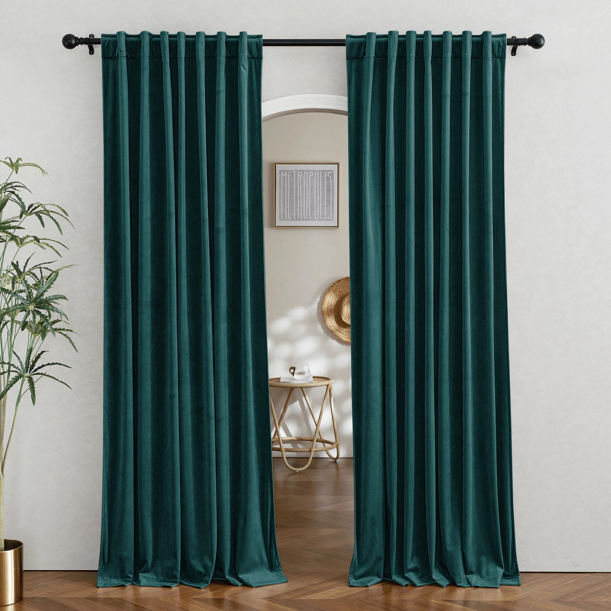RYB HOME Velvet Room Divider Curtains for Space Separation, Noise Reduce Barrier for Nursery, Large Window Curtains for Sliding Glass Door, Peacock