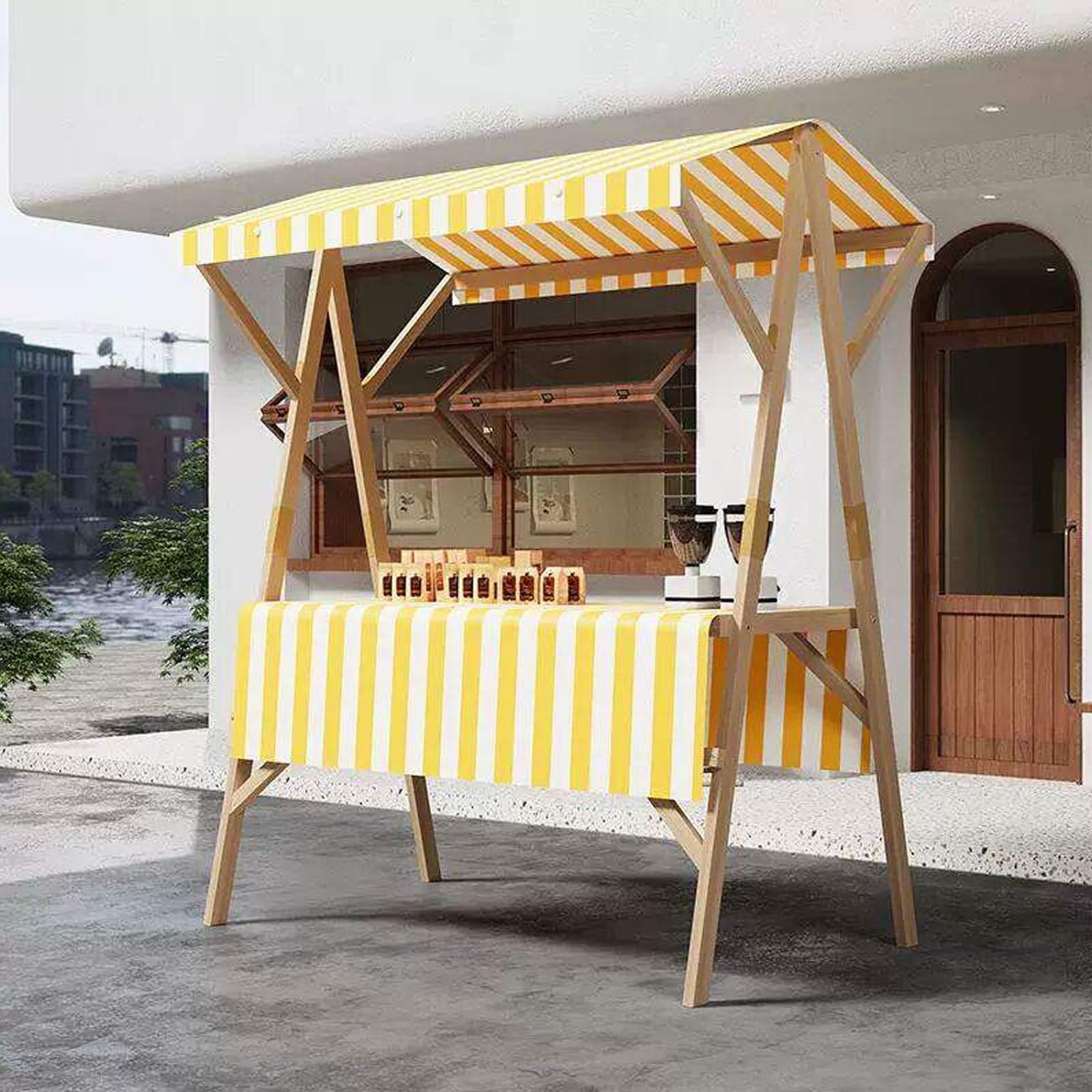 HARELA Marktstand Imbisswagen, Faltbarer Verkaufsstand,Marktstand-Ausstellungsständer für Outdoor, für Straßen-/Bauernmärkte/Handwerksausstellungen(Yellow A,150cm/59in)