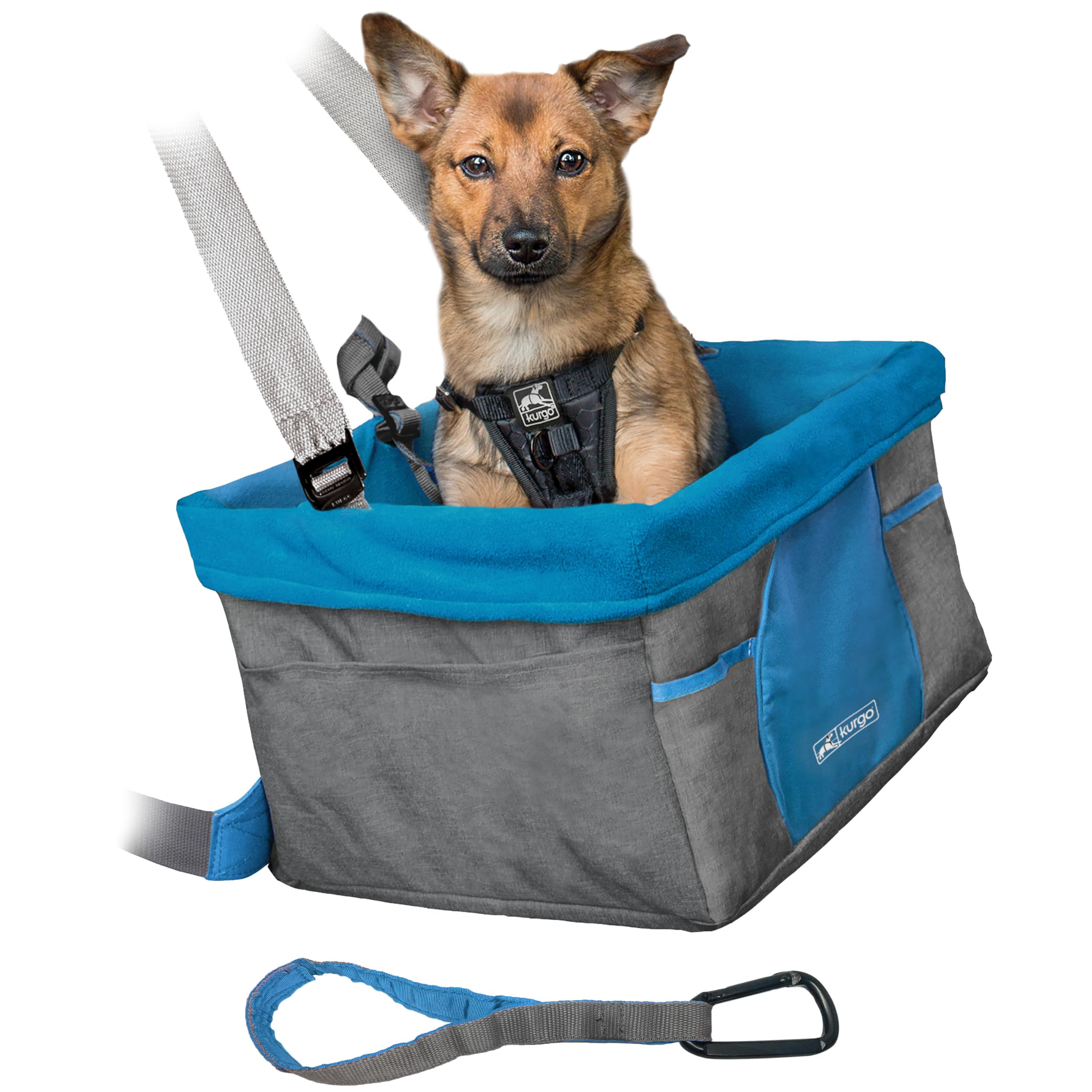 Kurgo Heather Siège réhausseur de Voiture pour Petits Chiens, Ceinture de sécurité Incluse, Contre Le Mal des transports, Bleu/Gris