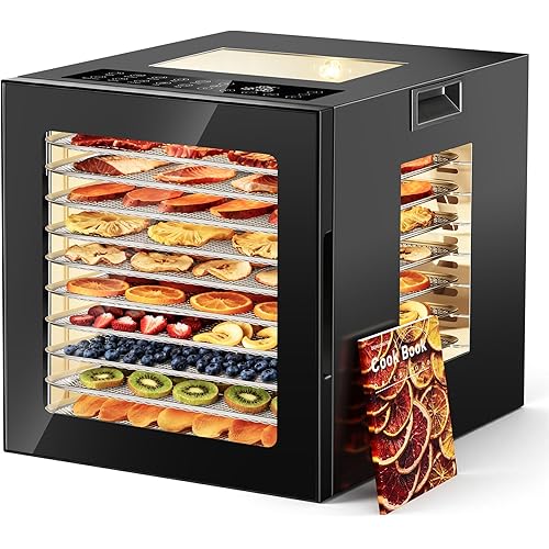 Manastin Food Dehydrator Machine, With Large 10 Stainless Steel Trays, 850W Dryer for Meat Jerky, Fruit Vegetable, 95-167℉ Temperature Control, 48H Timer,10 Presets, Overheating Protection