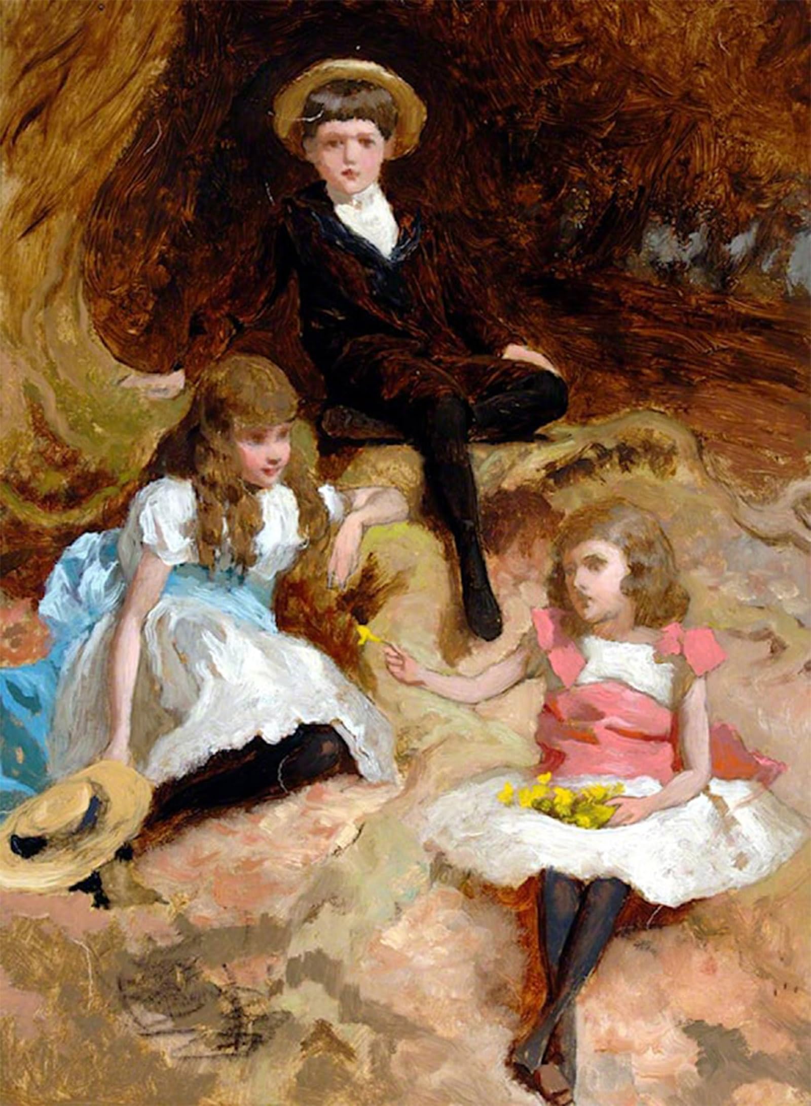 POSTERIIk Vintage Classic Picture Landscape Artwork Three Children by George Elgar Hicks Portrait Canvas Painting for Office Home Decor 60x90cm