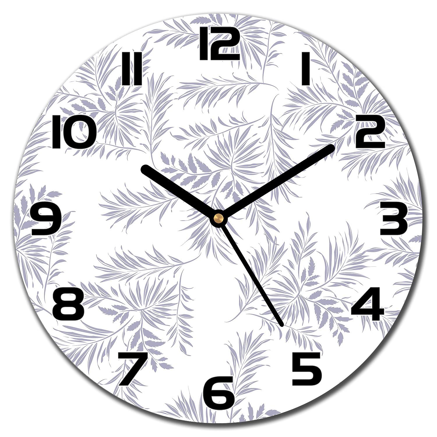 Horloge en verre 30 cm de cuisine au motif feuilles de palmier doodle