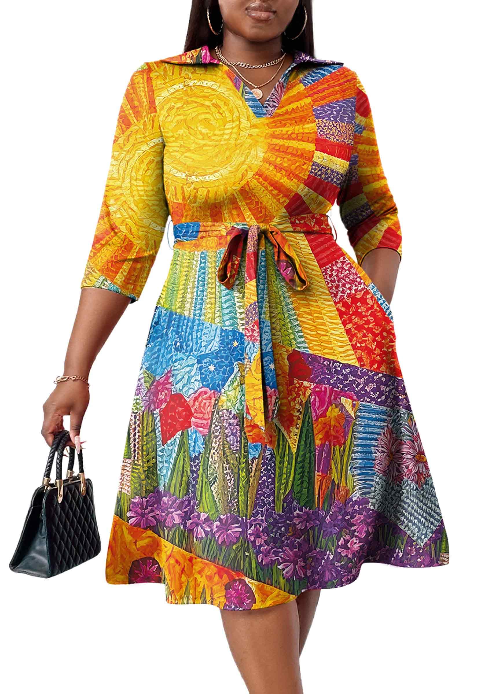 FANDEE Plus Size Midi Dress for Women Casual - Fit and Flare Summer Dresses