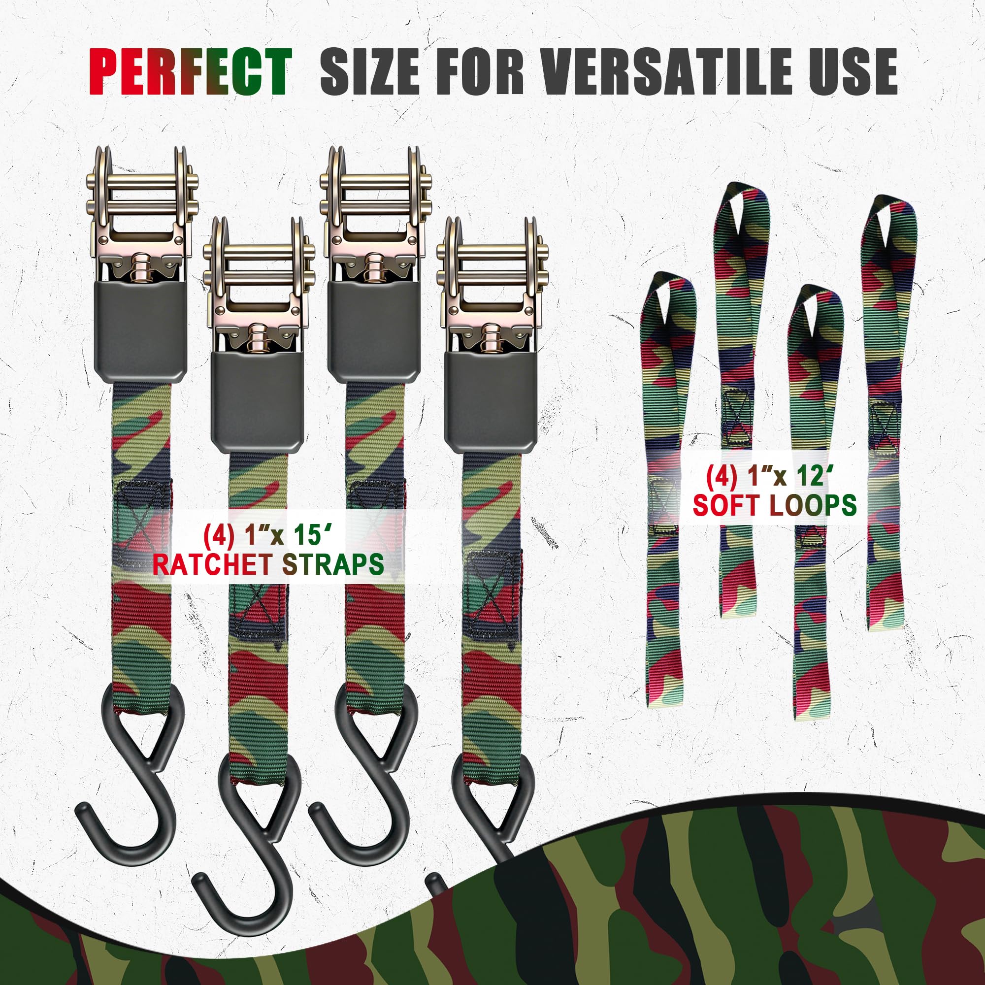 AWELCRAFT 4 cinghie di ancoraggio a cricchetto da 680 kg (camuffamento)