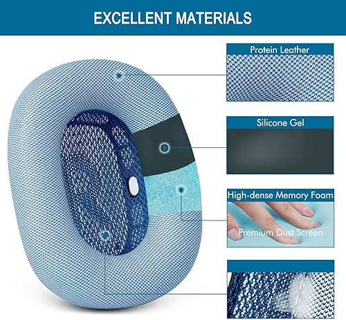 Miniatura 4 de GEVO Almohadillas de repuesto mejoradas para auriculares Apple AirPods Max, almohadillas de cuero de proteína, almohadillas para los oídos con Azul