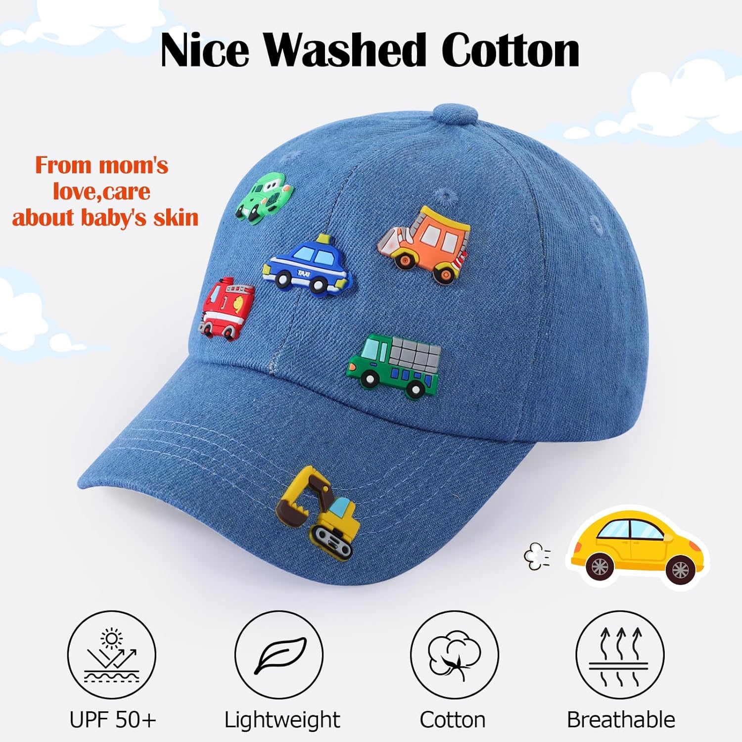 Kids Cartoon Baseball Caps with Excavator Cars Pin Pattern Baseball Hat Adjustable for Boys Girls Age 3-8 - Image 2