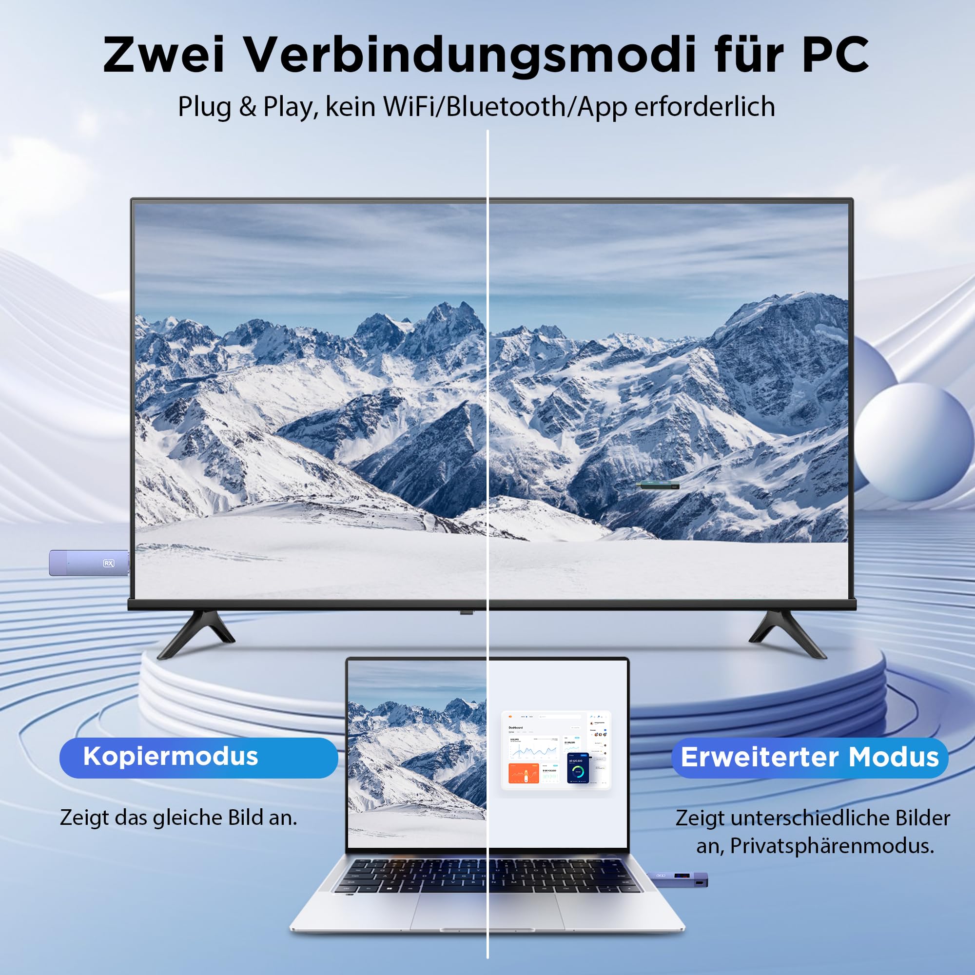 Trasmettitore e ricevitore wireless HDMI, 98 FT/30 m, connessione stabile, 2,4 G/5 G, HDMI wireless portatile con schermo LED, Plug & Play per streaming video audio file, laptop, PC a HDTV,