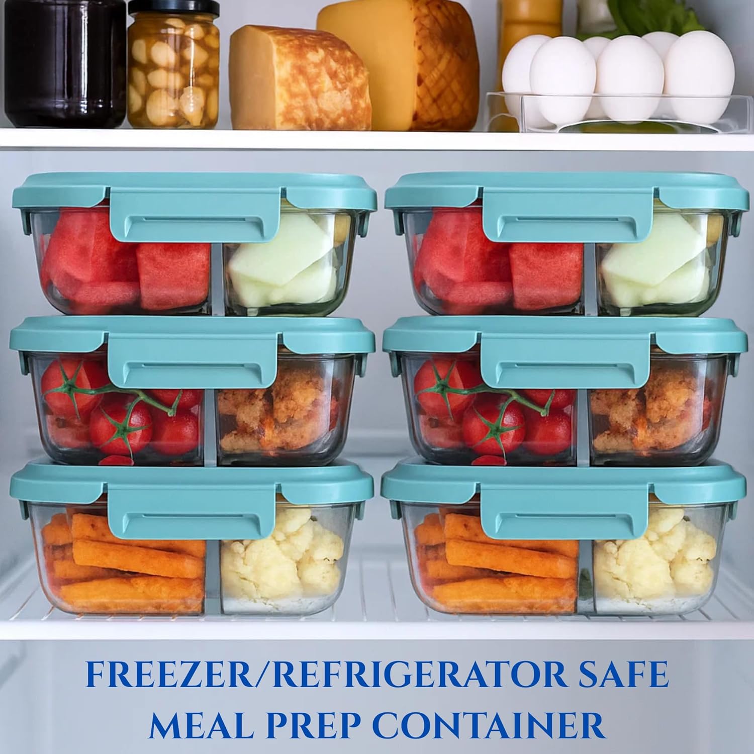 Neoflam 12-Pieces Airtight Kitchen 2 Compartment Storage, Oval Bento Glass Food Container with Vent, Microwave Meal Prep Canister, Dishwasher and Oven Safe (37 oz / 1.1 Liter / 4.6 cups)